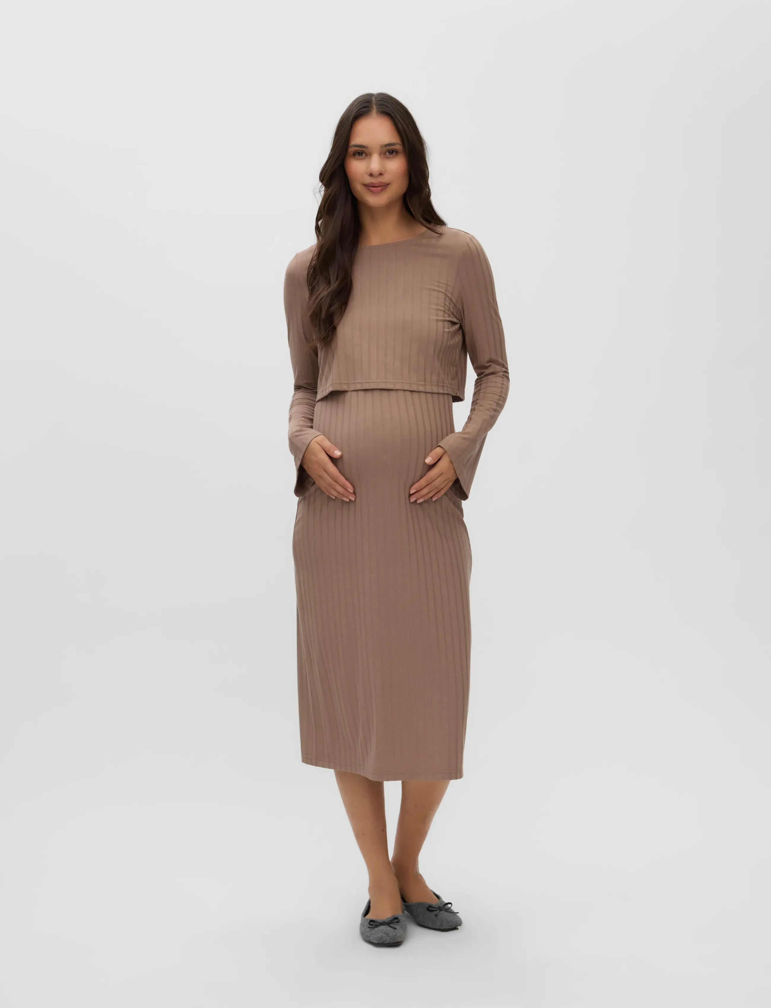 Mamalicious - MLLUCY JUNE LS 2IN1 JRS MIDI DRESS 2F - herbstersparnisse - fossil - 4