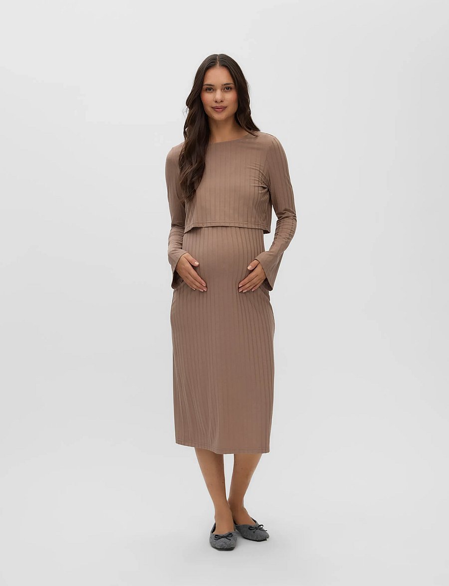 Mamalicious - MLLUCY JUNE LS 2IN1 JRS MIDI DRESS 2F - strickkleider - fossil - 4