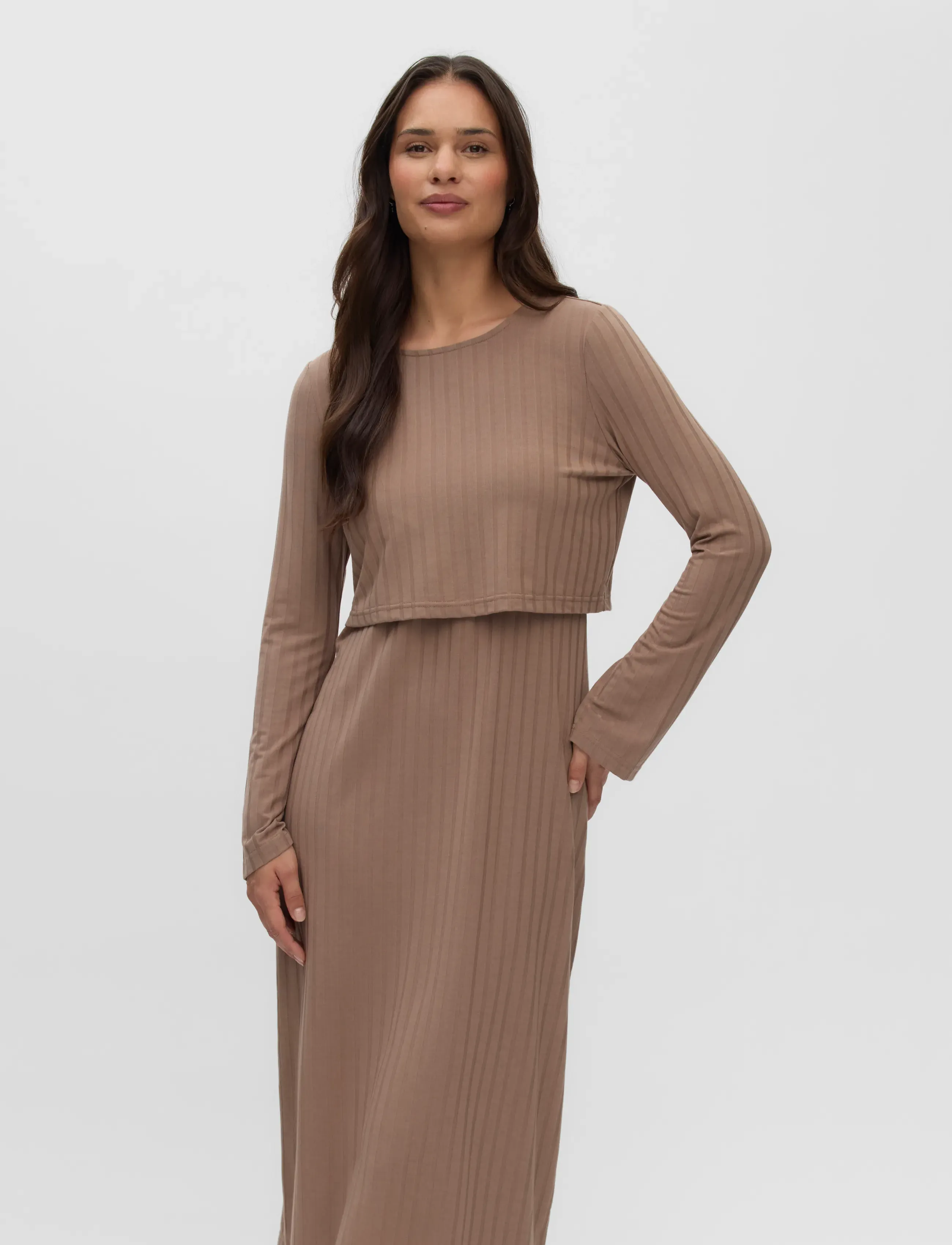 Mamalicious - MLLUCY JUNE LS 2IN1 JRS MIDI DRESS 2F - herbstersparnisse - fossil - 5