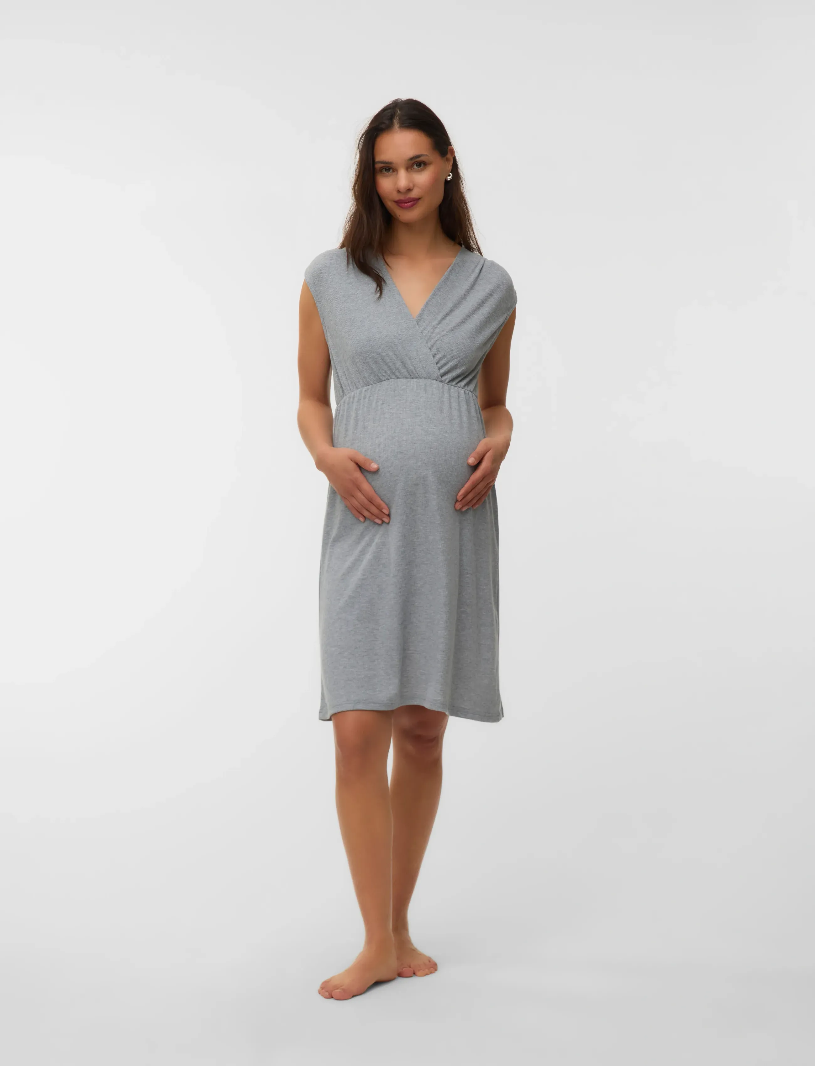 Mamalicious - MLLAMIE LGM TESS SL JRS NIGHTGOWN 2F - slå-om-kjoler - light grey melange - 3