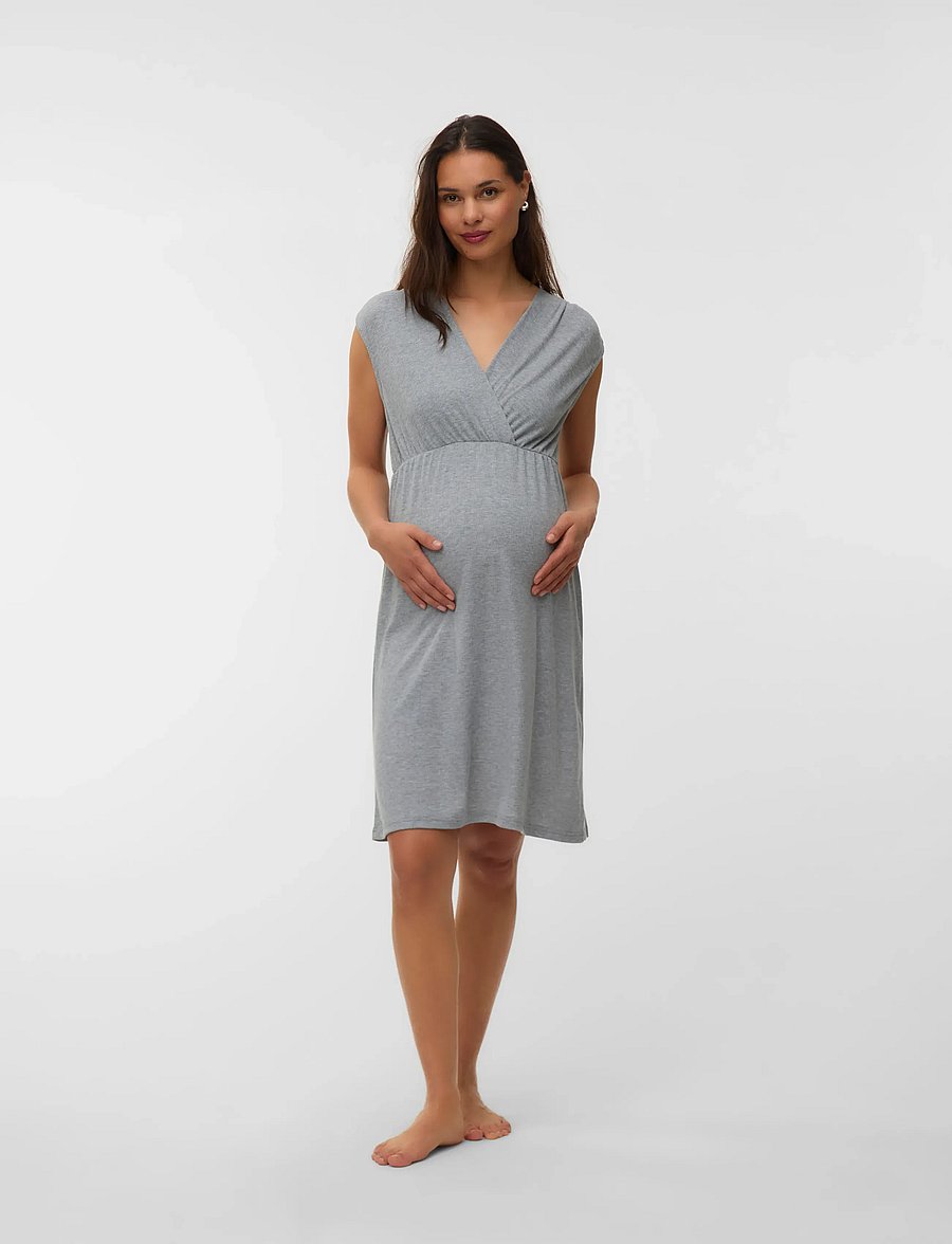 Mamalicious - MLLAMIE LGM TESS SL JRS NIGHTGOWN 2F - slå-om-kjoler - light grey melange - 3