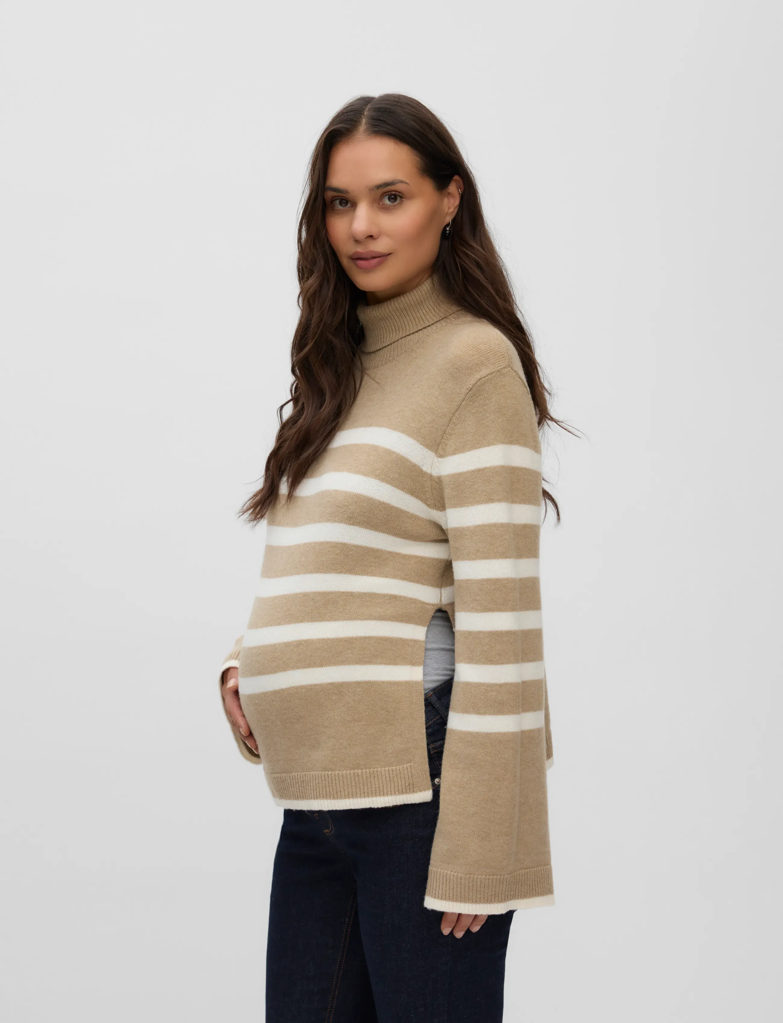 Mamalicious - MLMIMMI VITA LS STRIPED KNIT TOP 2F - oberteile - fossil - 0