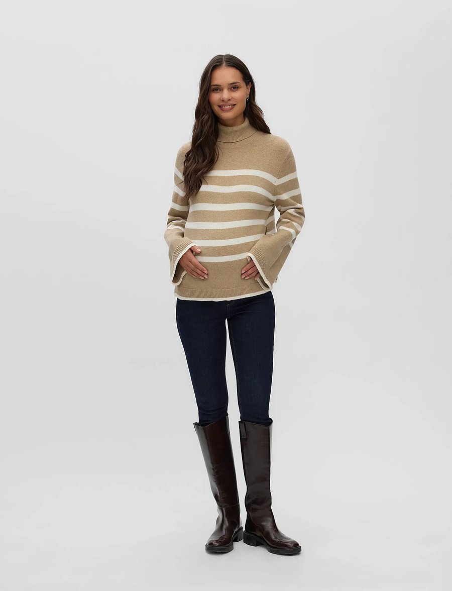 Mamalicious - MLMIMMI VITA LS STRIPED KNIT TOP 2F - oberteile - fossil - 3