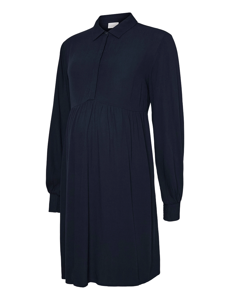 Mamalicious - MLESRA LIA LS WO ABK DRESS 2F - skjortklänningar - navy blazer - 0