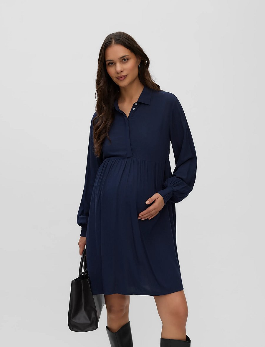 Mamalicious - MLESRA LIA LS WO ABK DRESS 2F - skjortekjoler - navy blazer - 0