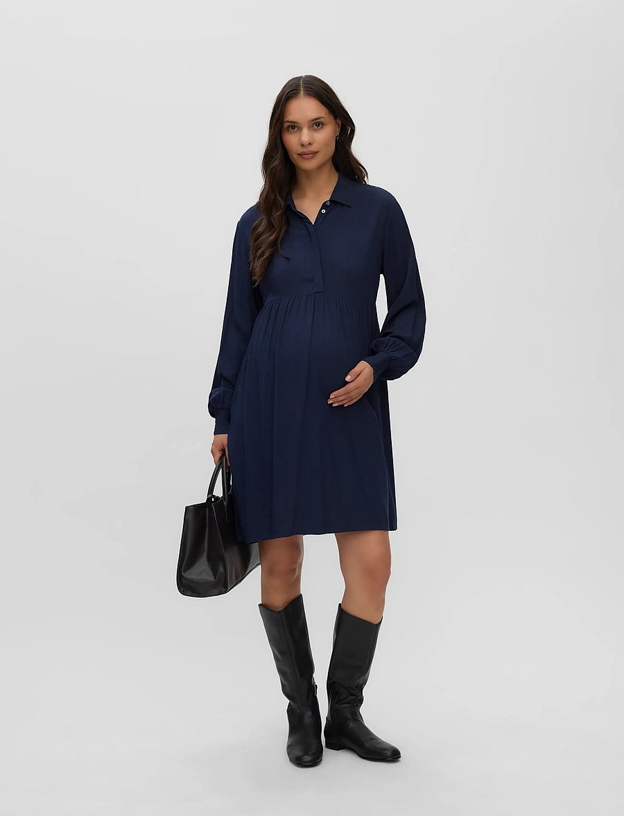 Mamalicious - MLESRA LIA LS WO ABK DRESS 2F - skjortekjoler - navy blazer - 3
