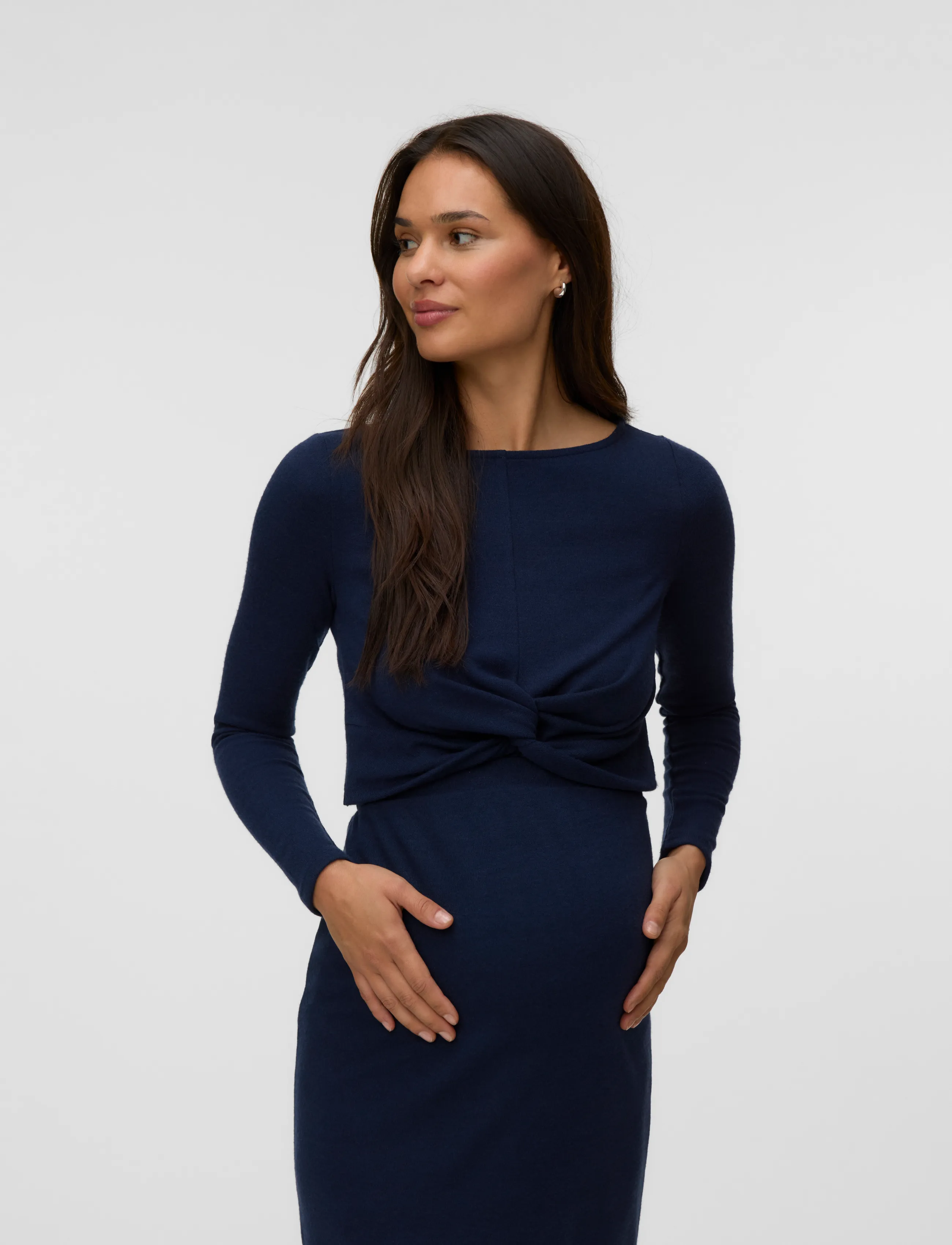 Mamalicious Mlriga Ls Crop Top, M, Oberteile, Marineblau - Long-sleeved Frauen