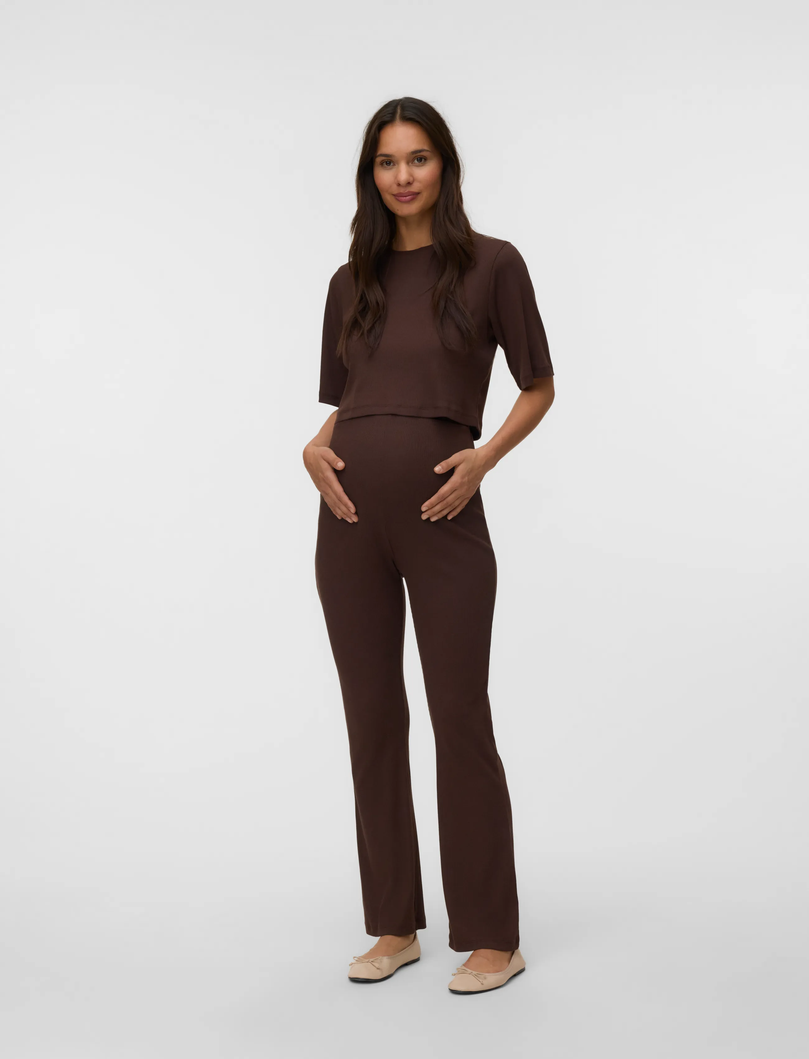 Mamalicious - MLLANE FLARED JRS PANTS HW - nederdelar - hot fudge - 3