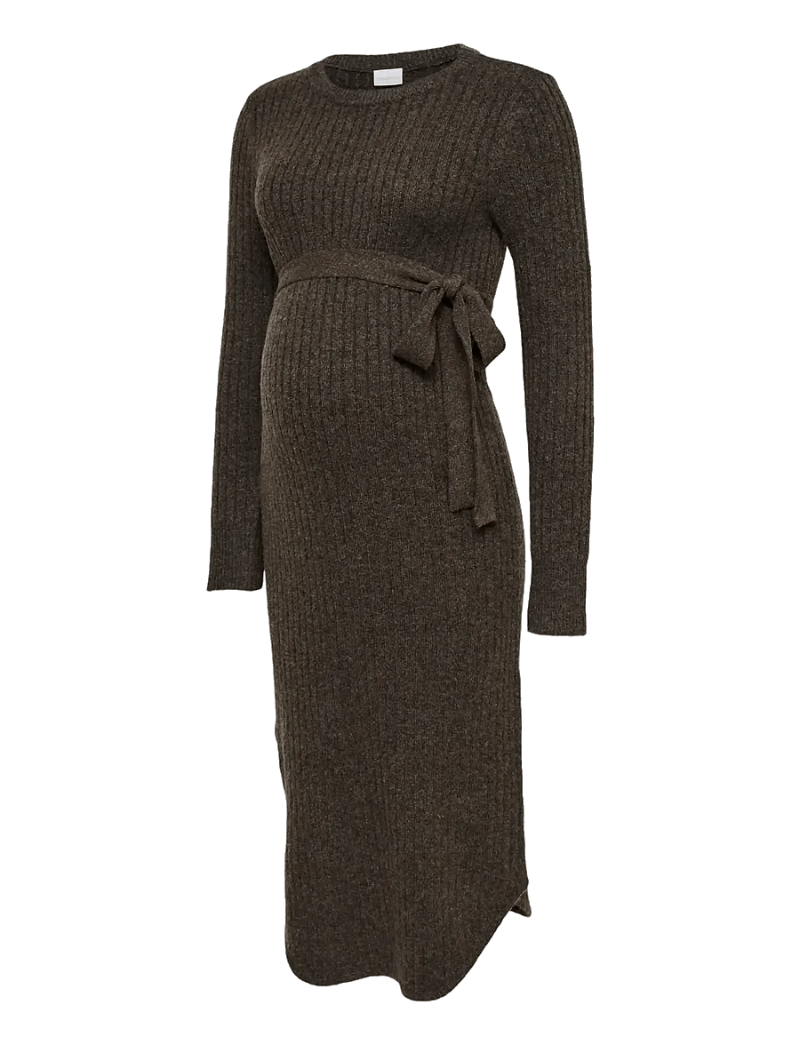 Mamalicious - MLELIN L/S KNIT MIDI DRESS - hot fudge - 1
