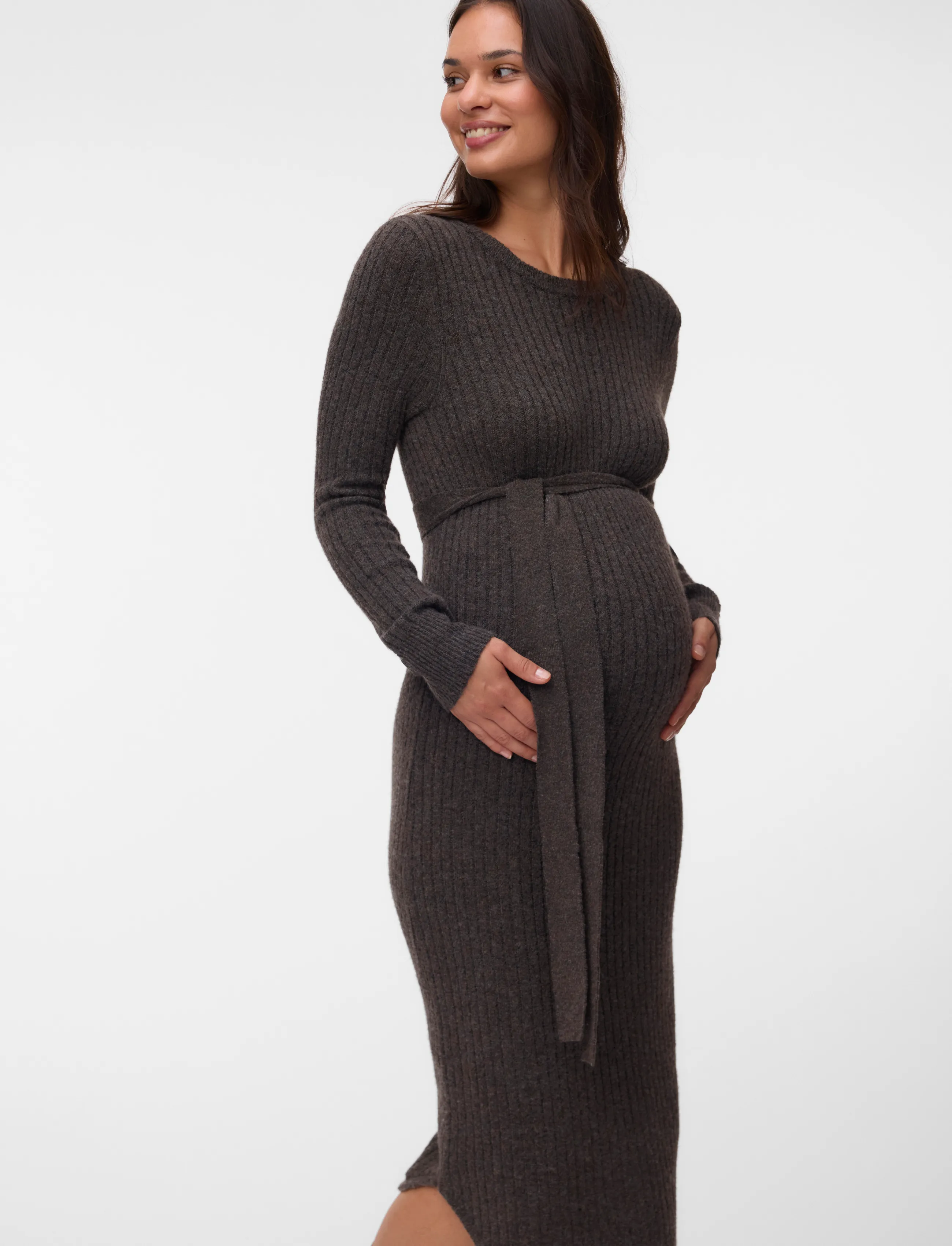 Mamalicious MLELIN L/S KNIT MIDI DRESS - Midikleider - HOT FUDGE / brown