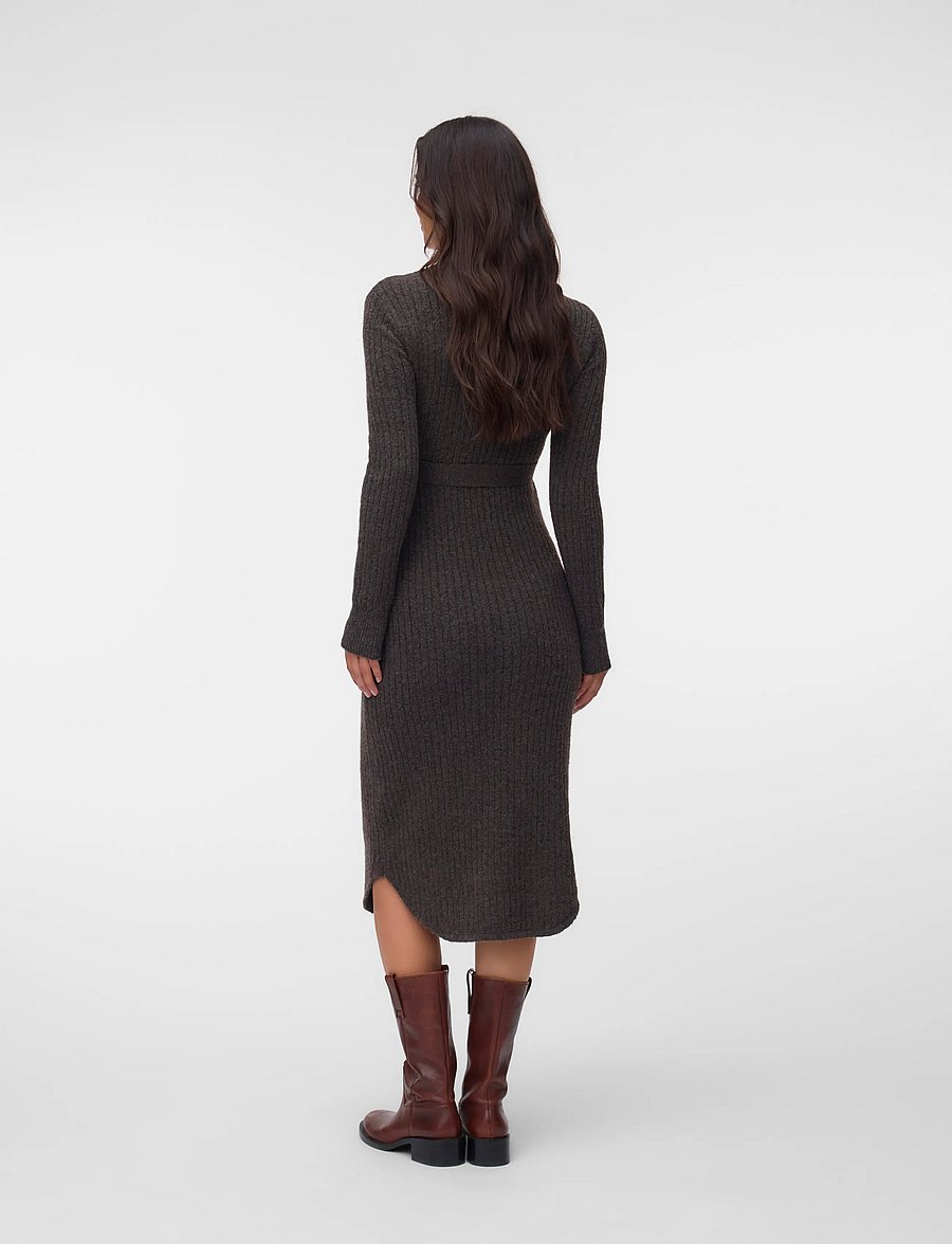 Mamalicious - MLELIN L/S KNIT MIDI DRESS - hot fudge - 2
