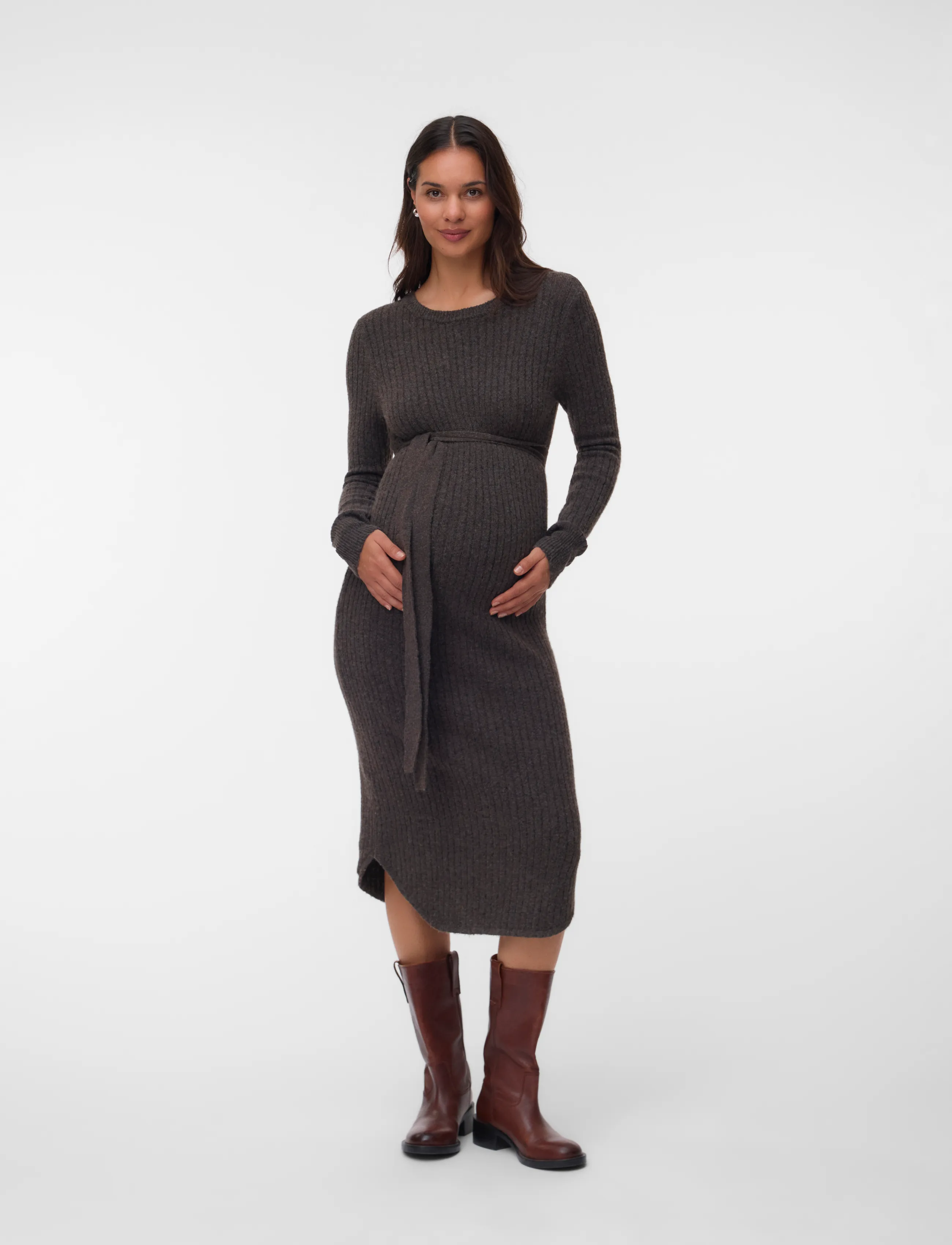 Mamalicious - MLELIN L/S KNIT MIDI DRESS - hot fudge - 3