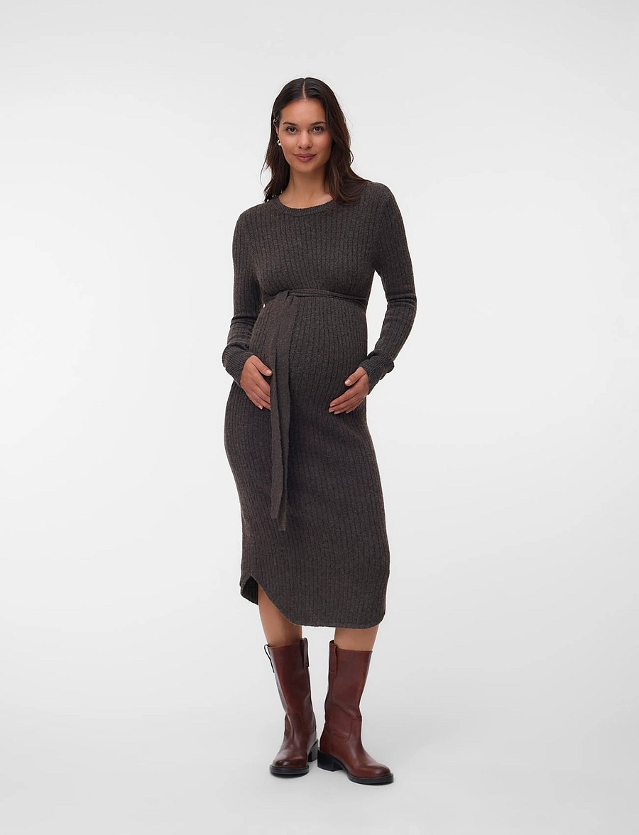Mamalicious - MLELIN L/S KNIT MIDI DRESS - hot fudge - 3