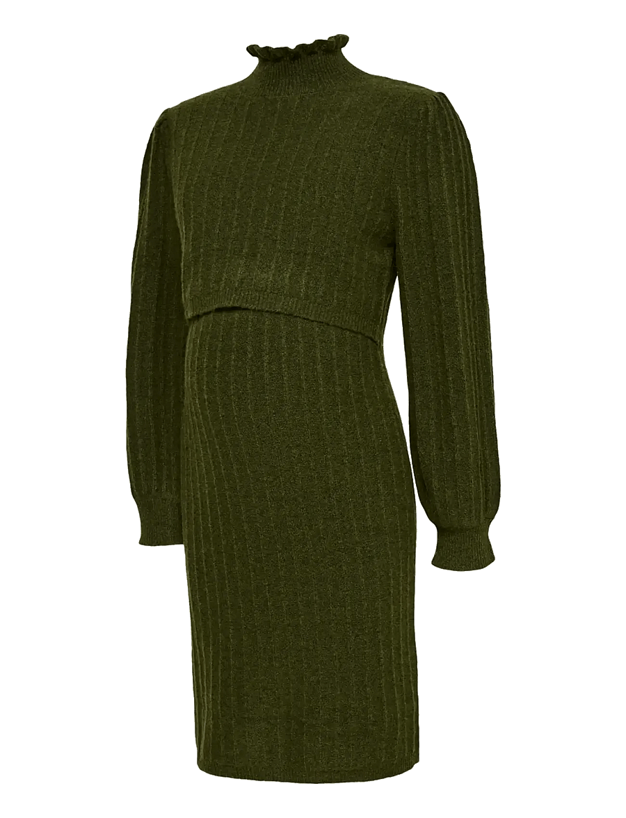 Mamalicious - MLALLISON JUNE L/S KNIT ABK DRESS 2F - stickade klänningar - rifle green - 0