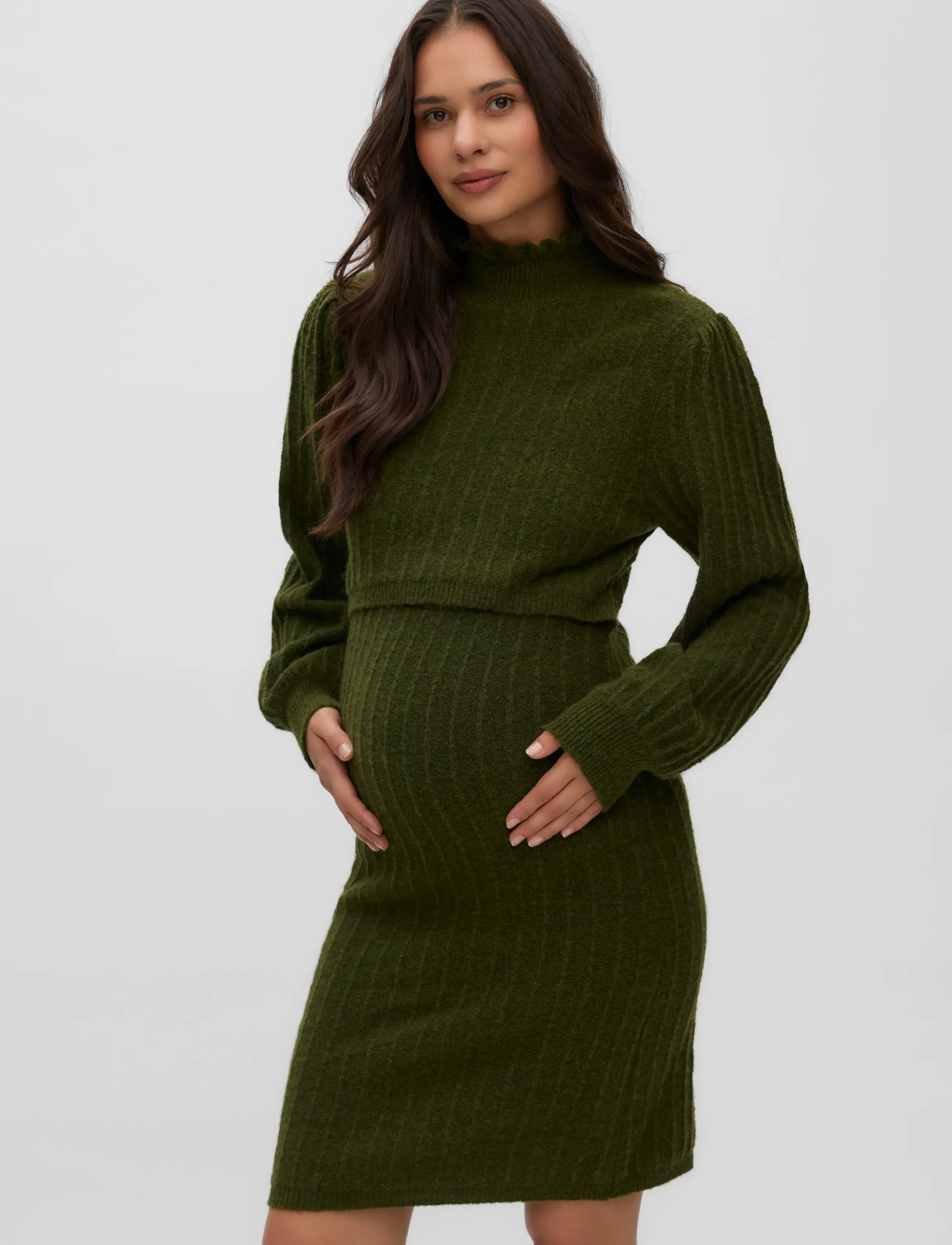 Mamalicious MLALLISON JUNE L/S KNIT ABK DRESS 2F - Klänningar - RIFLE GREEN / khaki/green