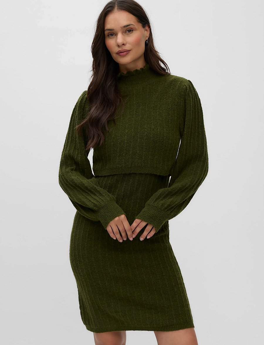 Mamalicious - MLALLISON JUNE L/S KNIT ABK DRESS 2F - strickkleider - rifle green - 5