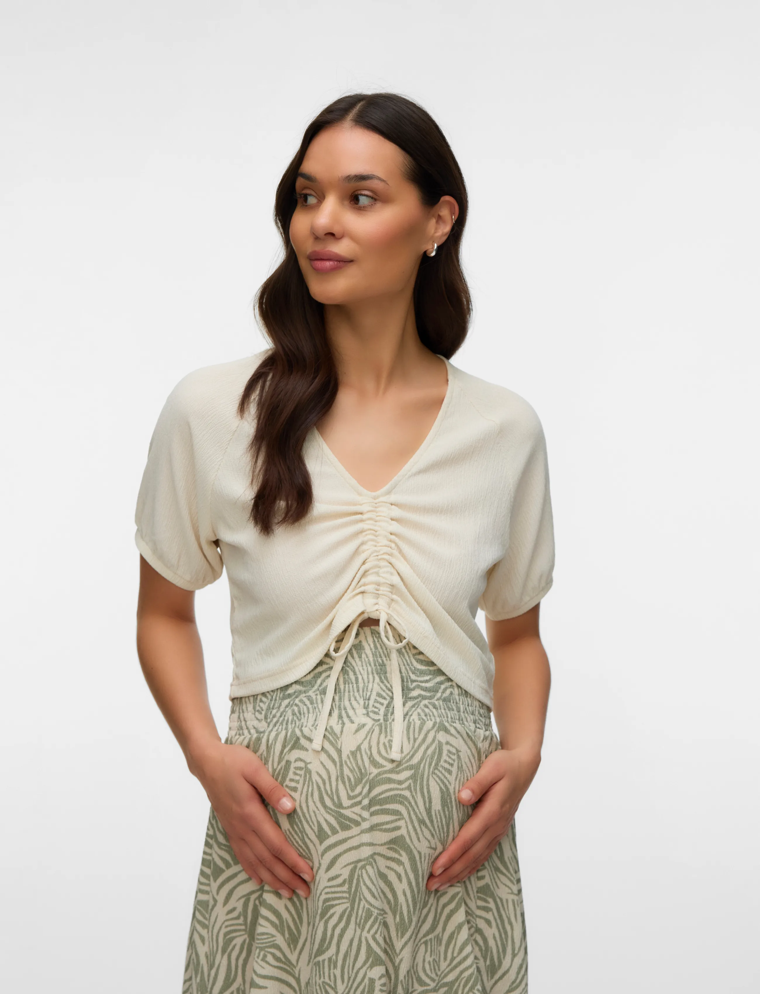 Mamalicious mlcavi Ss Jrs Top, XXL, Cream, Crop Overdele > Crop Overdele Med Korte Ærmer, Dame