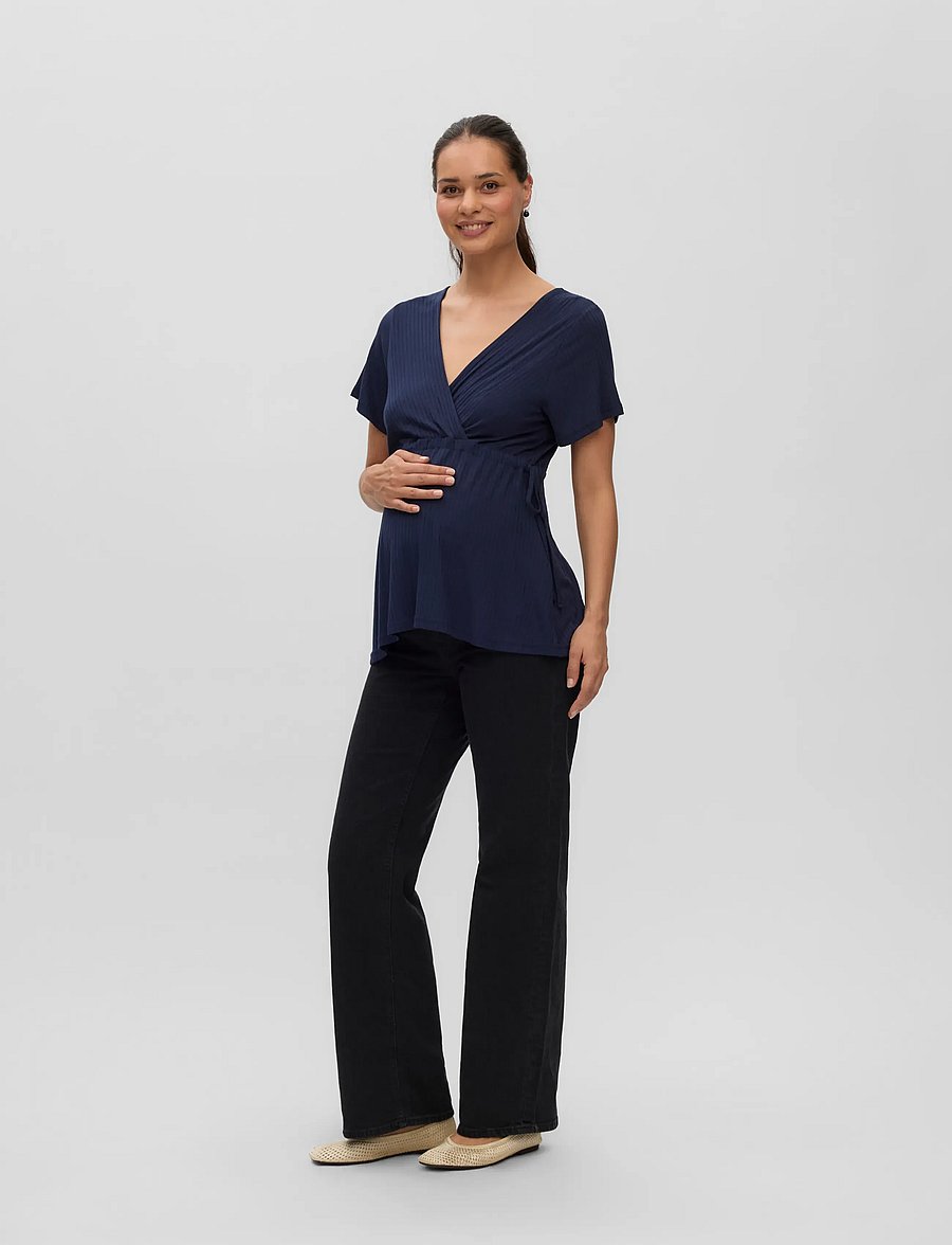 Mamalicious - MLTRINITY TESS SS JRS TOP 2F - kurzärmelige blusen - navy blazer - 0