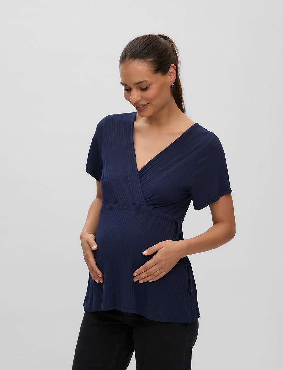 Mamalicious - MLTRINITY TESS SS JRS TOP 2F - kurzärmelige blusen - navy blazer - 3