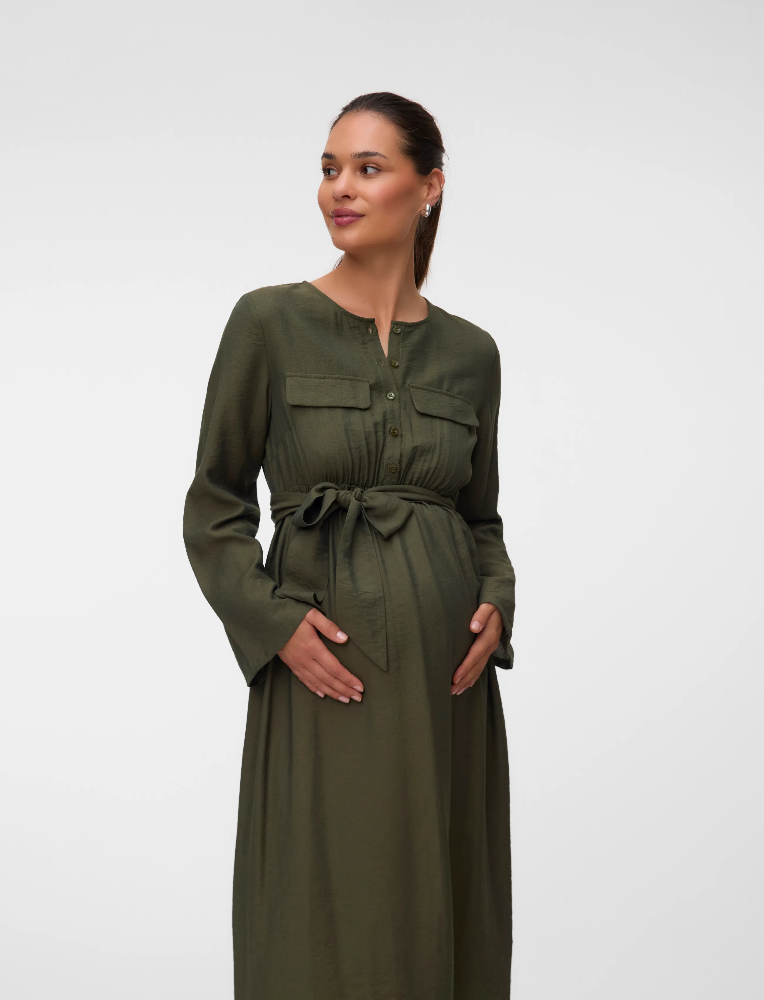 Mamalicious MLREGITZA LIA LS WO MIDI DRESS 2F - Für Mamas - THYME / khaki/green