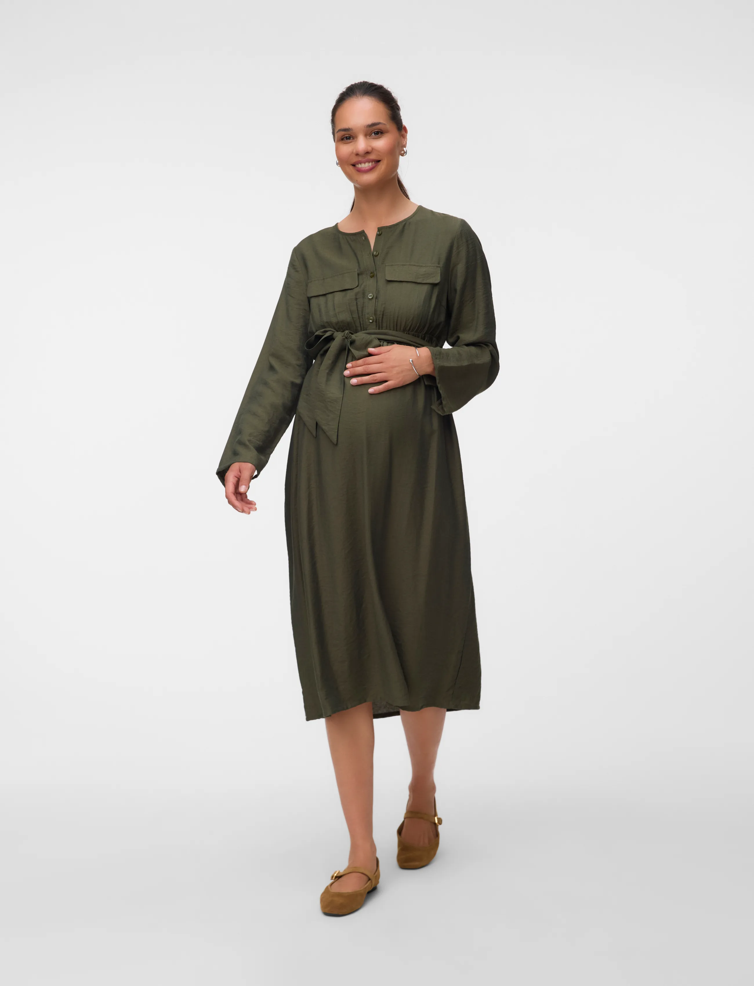 Mamalicious - MLREGITZA LIA LS WO MIDI DRESS 2F - hemdkleider - thyme - 3