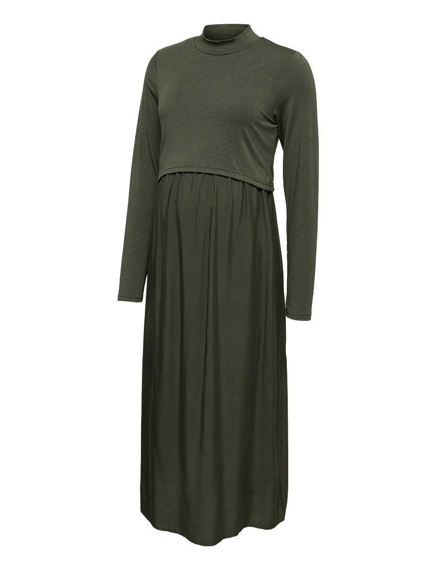 Mamalicious - MLCATHY JUNE LS MIX MIDI DRESS 2F - midikleidid - rifle green - 1