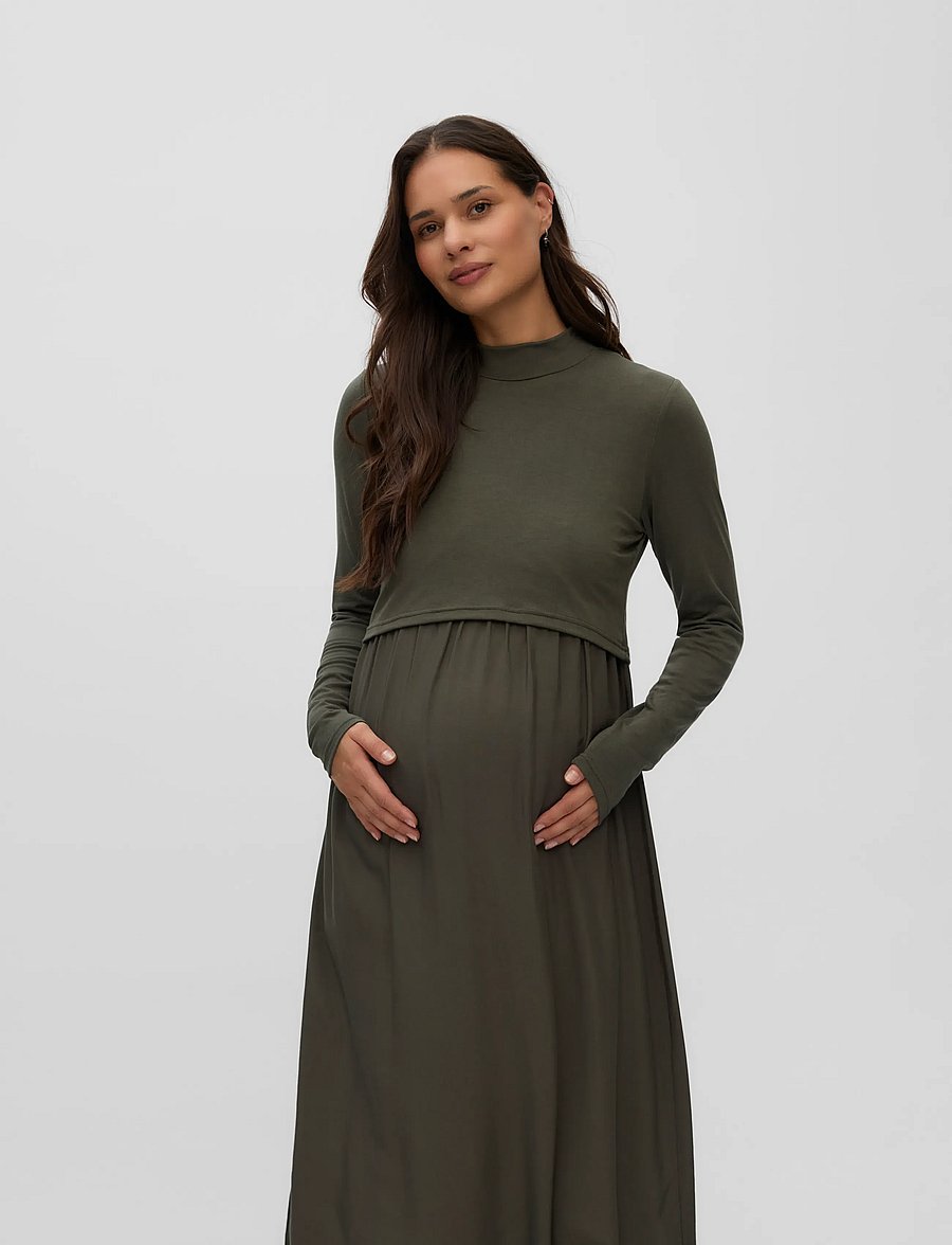 Mamalicious - MLCATHY JUNE LS MIX MIDI DRESS 2F - midikleidid - rifle green - 0
