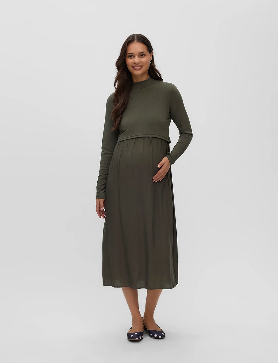Mamalicious - MLCATHY JUNE LS MIX MIDI DRESS 2F - midikleidid - rifle green - 3