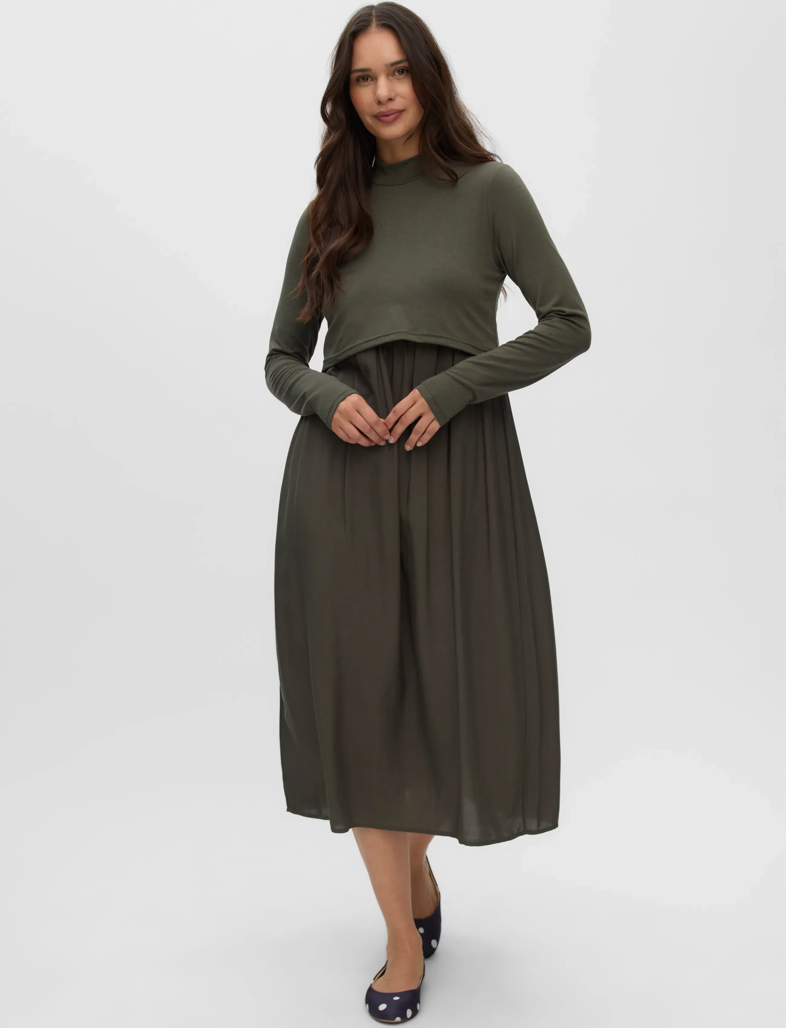 Mamalicious - MLCATHY JUNE LS MIX MIDI DRESS 2F - midikleidid - rifle green - 5