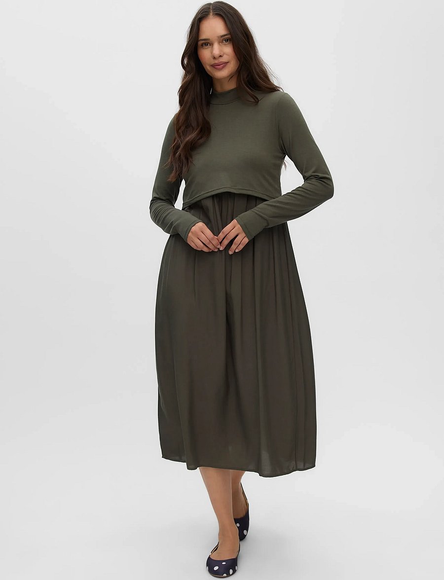 Mamalicious - MLCATHY JUNE LS MIX MIDI DRESS 2F - midikleidid - rifle green - 5