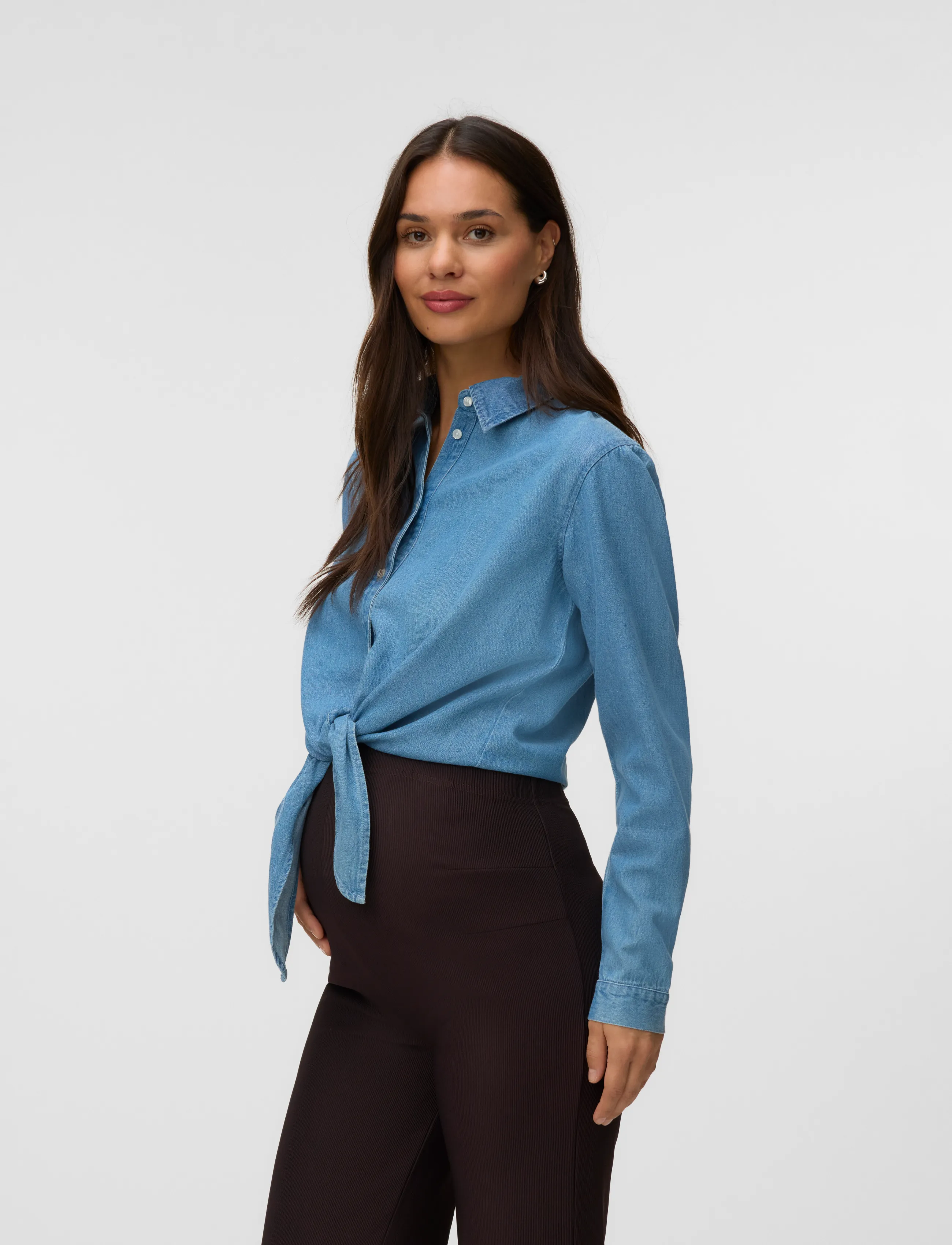 Mamalicious MLNIRA LIA LS WO CROP TOP 2F - Särgid - LIGHT BLUE DENIM / blue