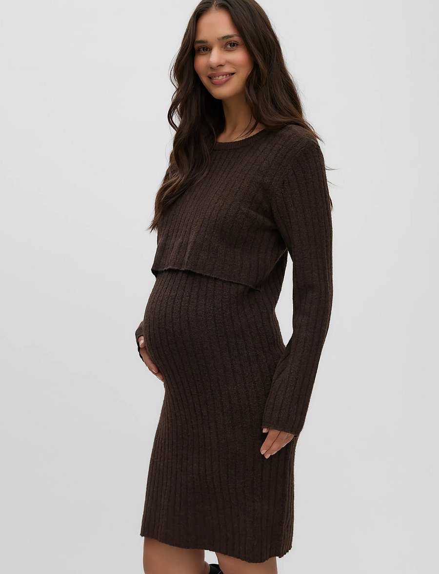Mamalicious - MLSUNIVA JUNE O NECK ABK KNIT DRESS 2F - hot fudge - 0