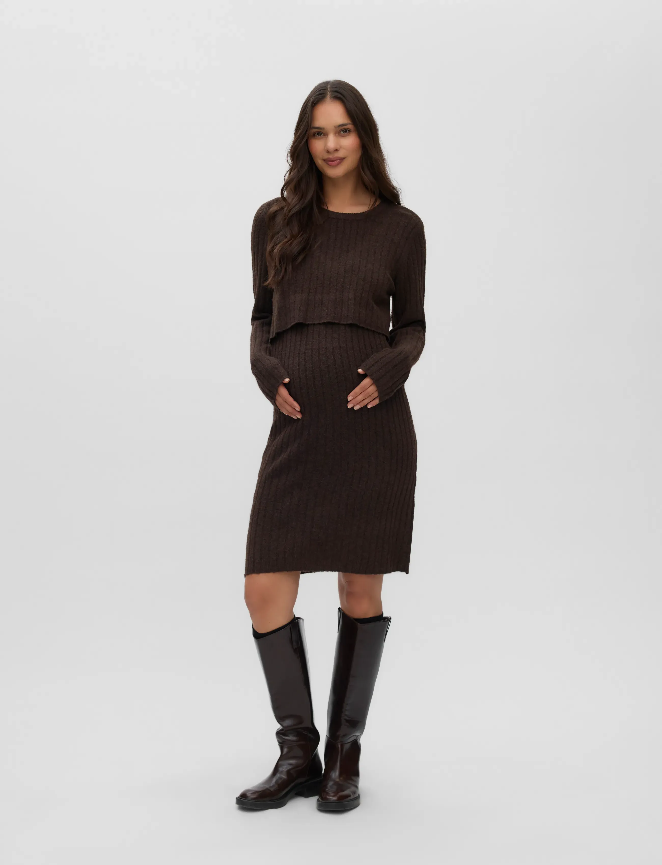 Mamalicious - MLSUNIVA JUNE  O NECK ABK KNIT DRESS 2F - hot fudge - 3