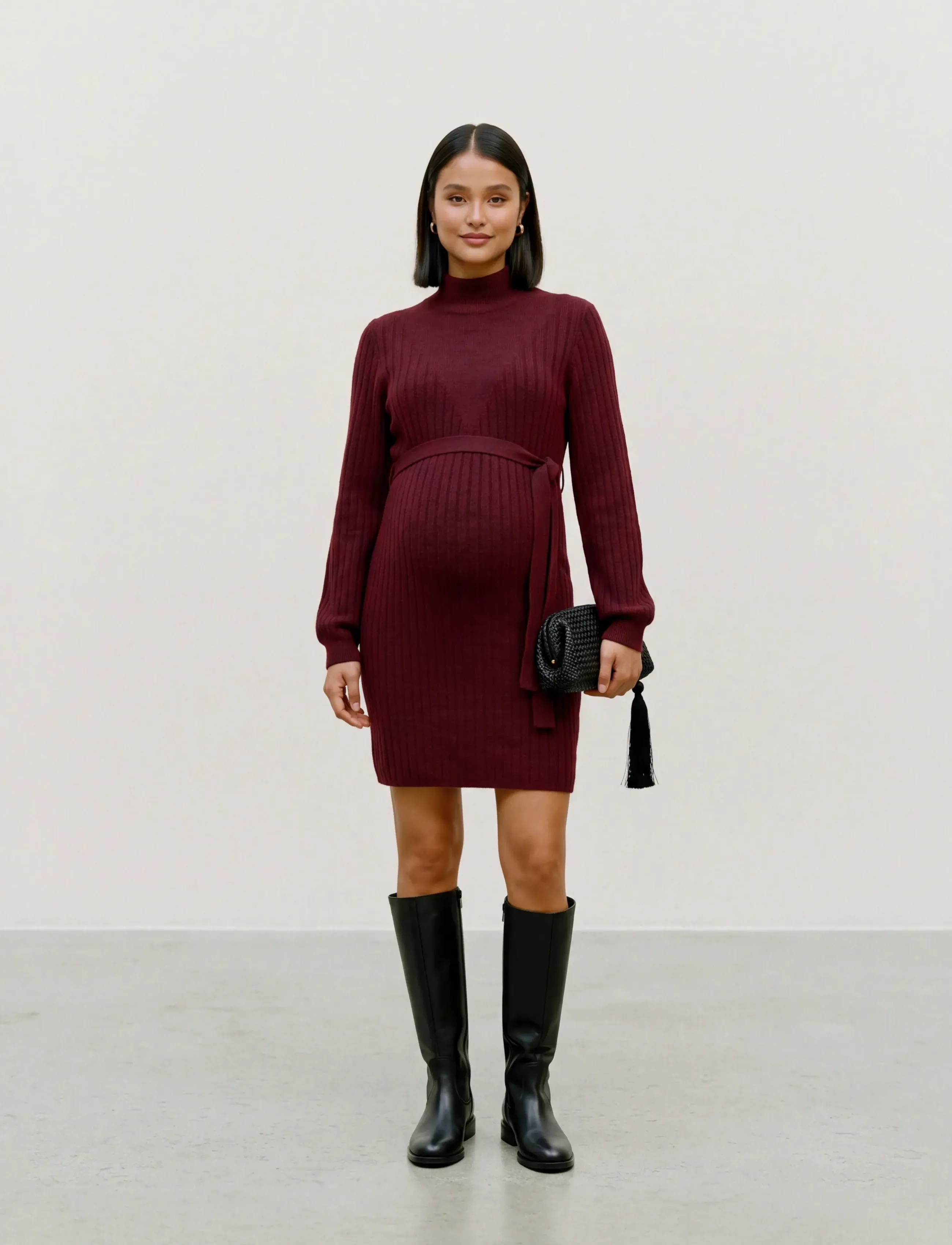 Mamalicious MLCARROLL LS KNIT ABK DRESS - Kleider - BURNT HENNA / burgundy