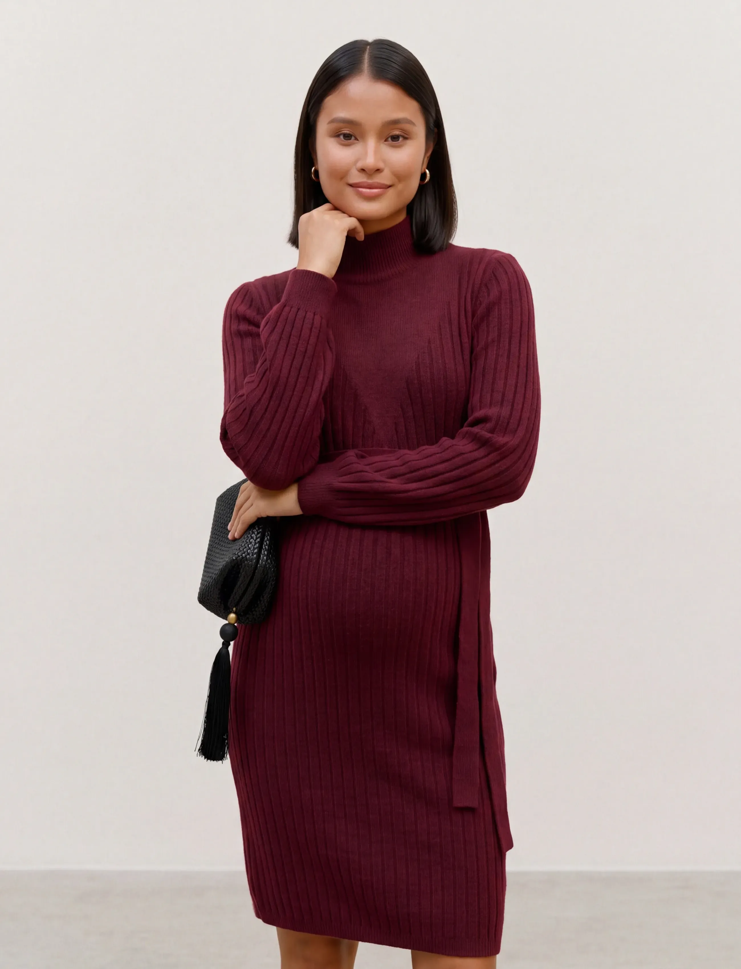 Mamalicious - MLCARROLL LS KNIT ABK DRESS - burnt henna - 3