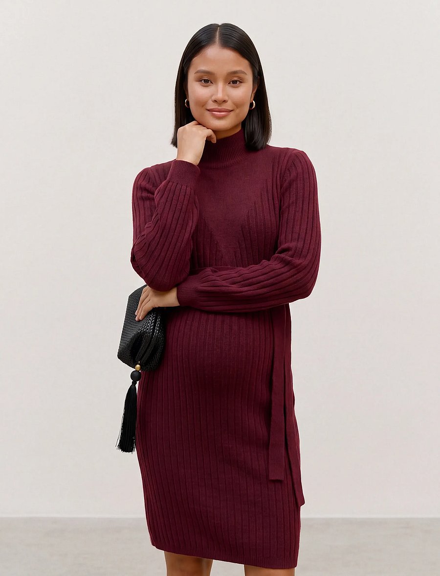 Mamalicious - MLCARROLL LS KNIT ABK DRESS - burnt henna - 3