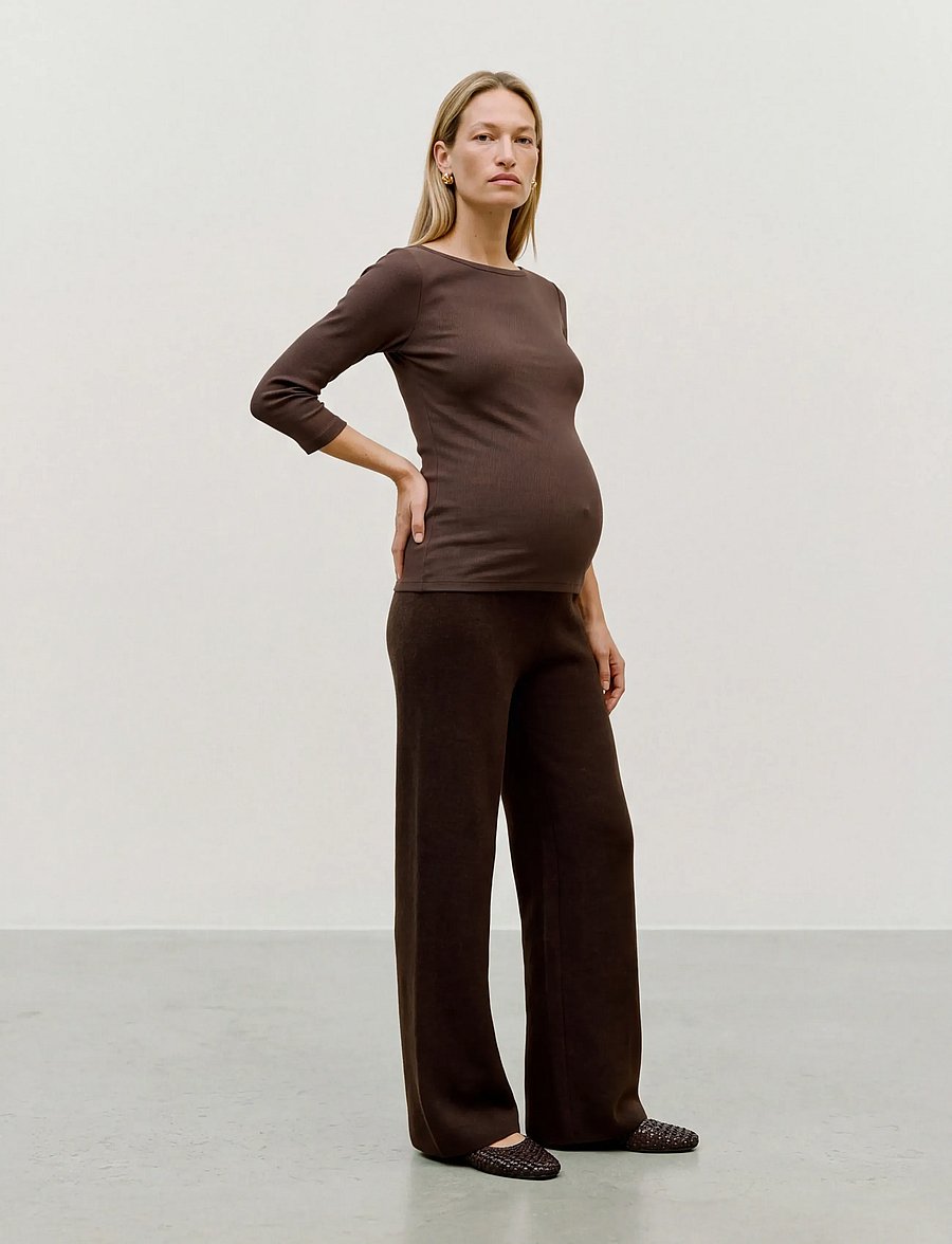 Mamalicious - MLSHILA WIDE KNIT PANT HW - hot fudge - 0