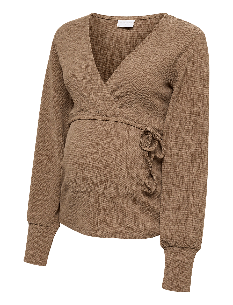 Mamalicious - MLFENIA TESS LS JRS BELT TOP - langærmede bluser - fossil - 0