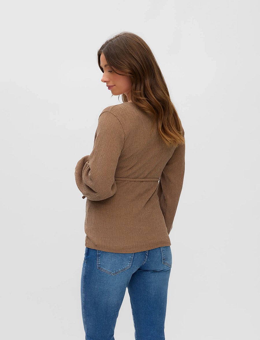 Mamalicious - MLFENIA TESS LS JRS BELT TOP - langärmelige blusen - fossil - 2