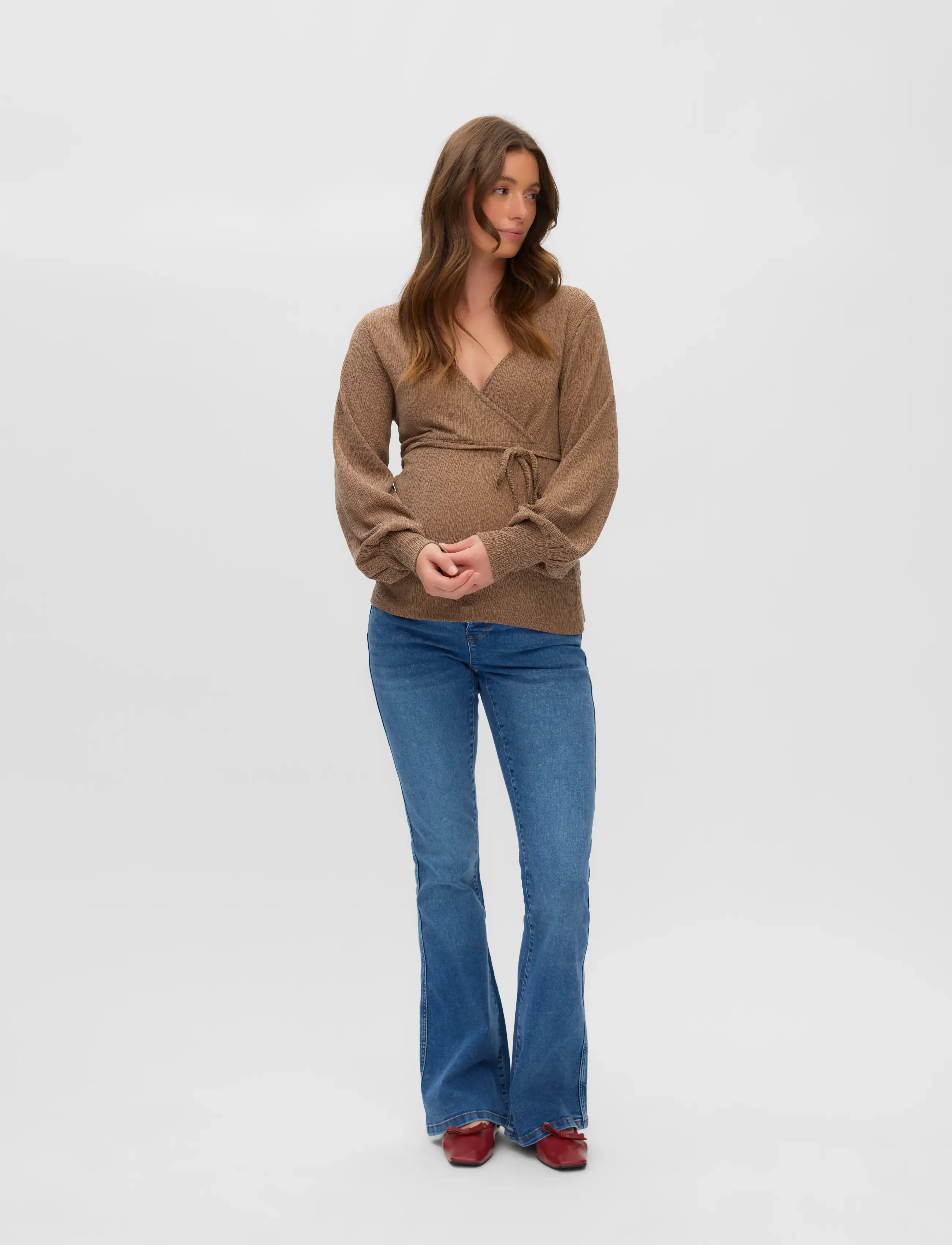 Mamalicious - MLFENIA TESS LS JRS BELT TOP - autumn clothing - fossil - 3