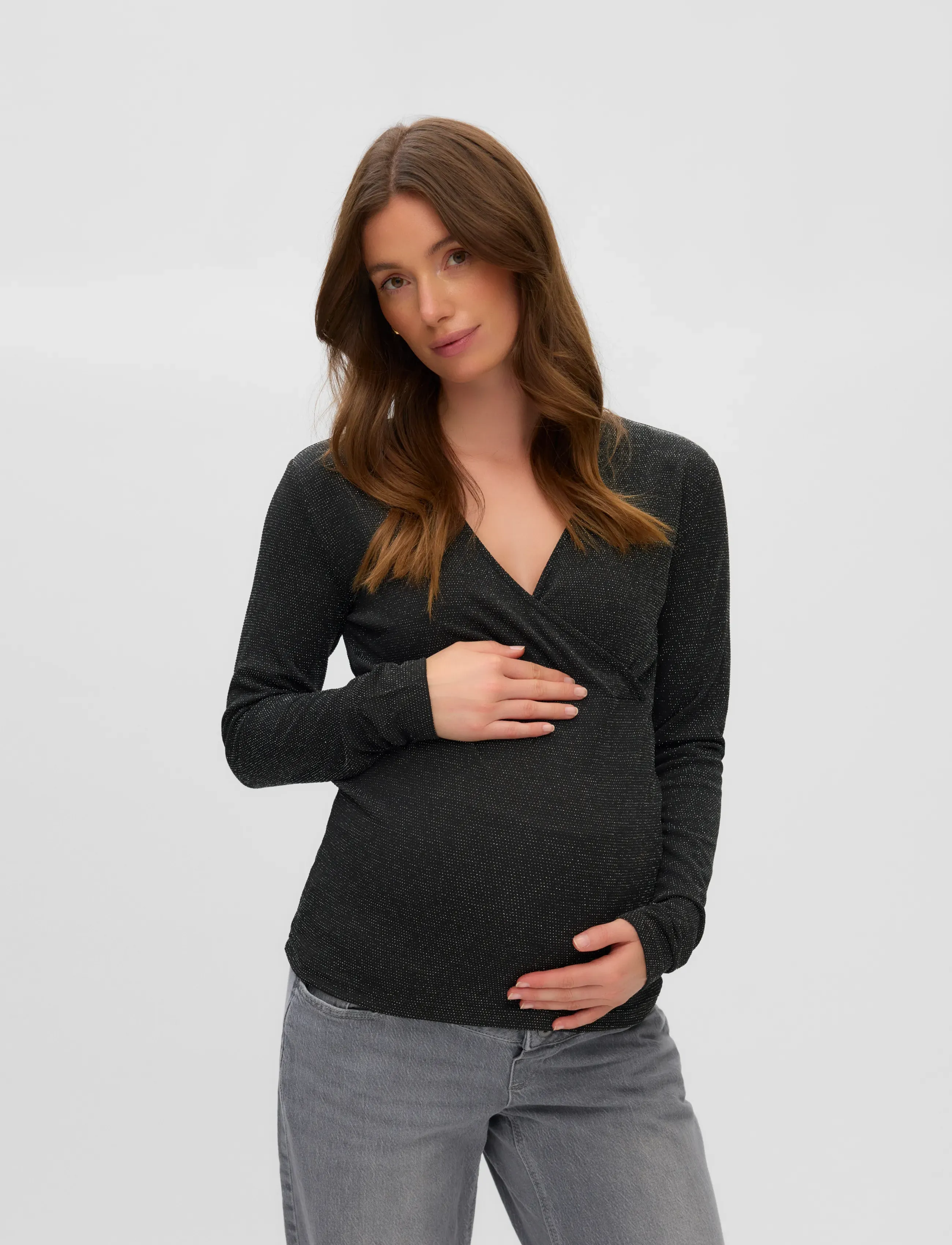 Mamalicious MLMINDY GLITTER TESS LS JRS TOP 2F - Festliche Oberteile - BLACK / black