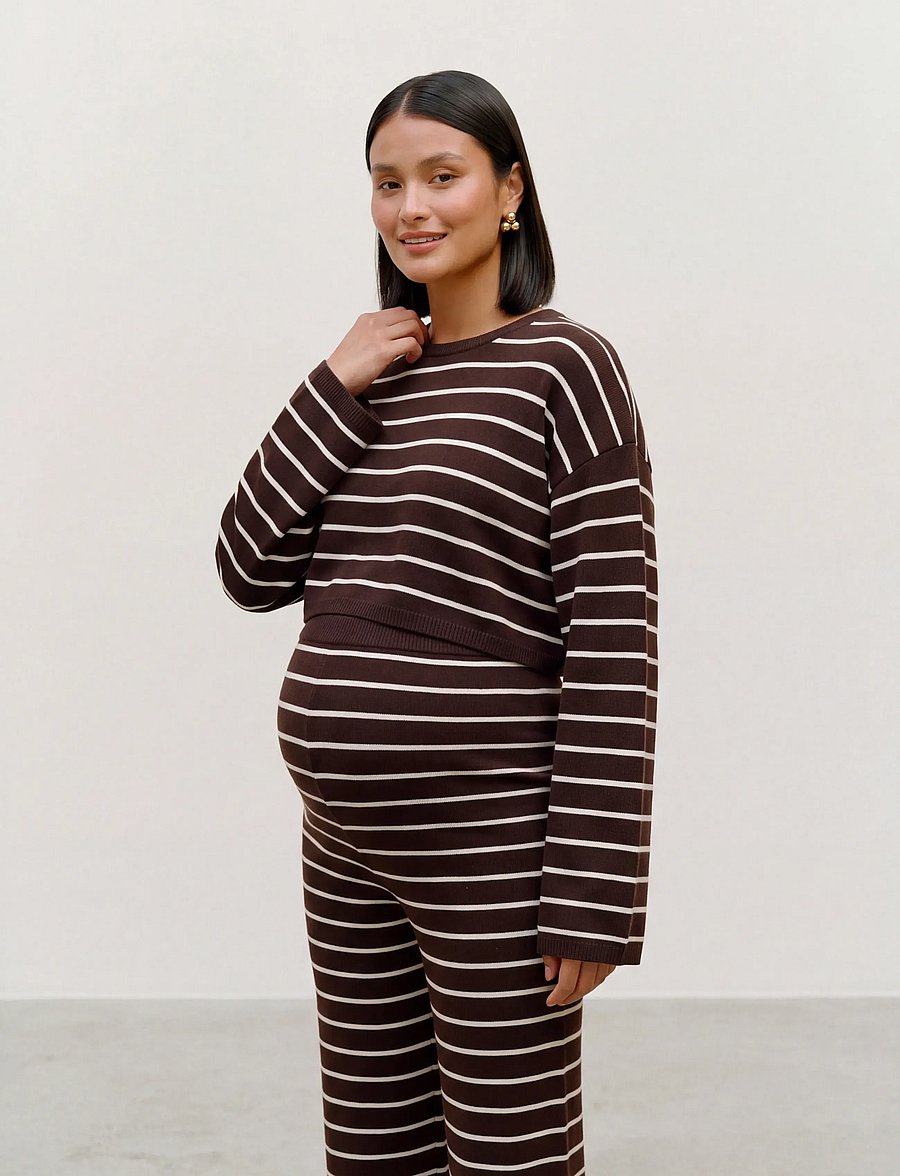 Mamalicious - MLRINA L/S CROPPED KNIT TOP - hot fudge - 3