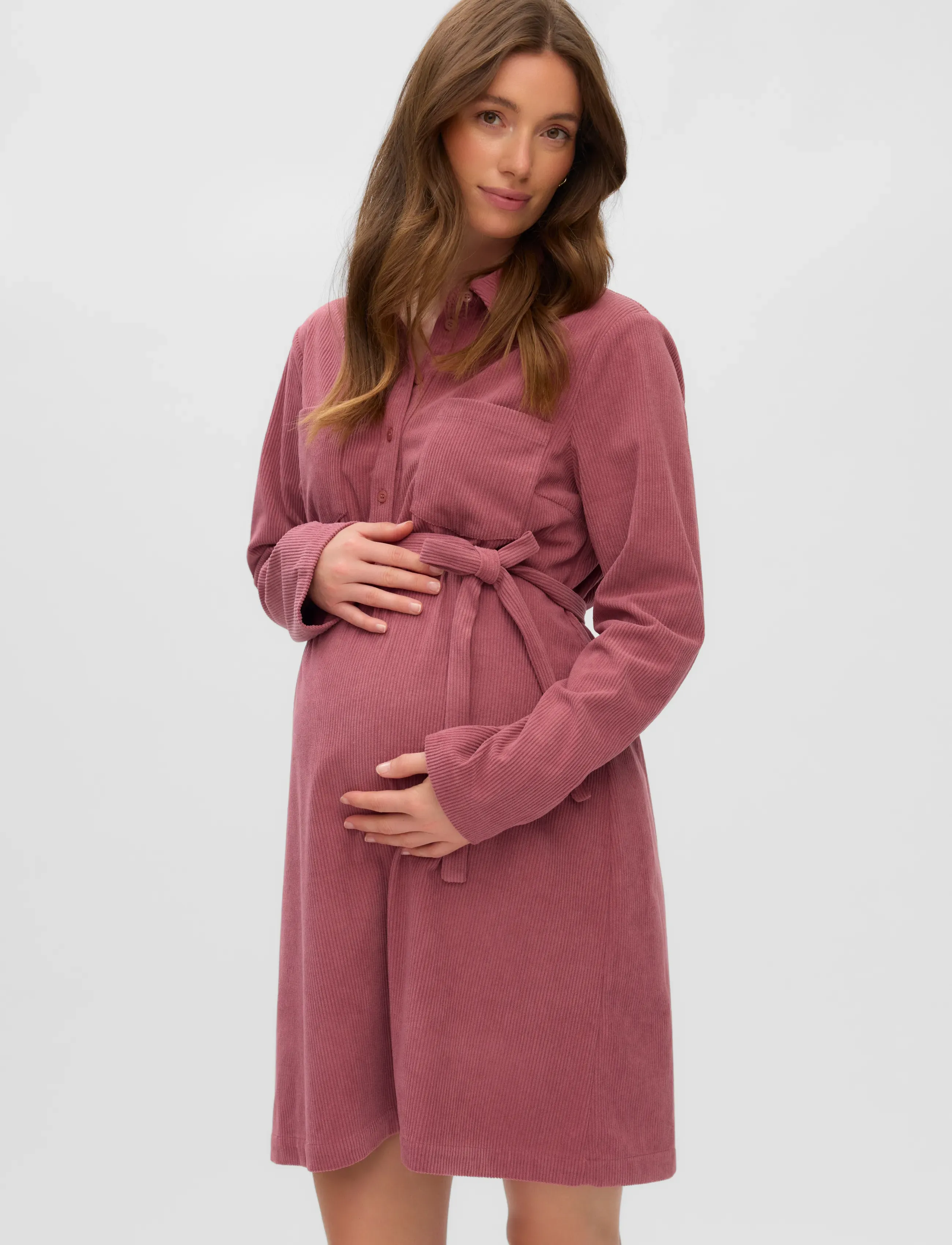 Mamalicious MLSALLY LIA LS ABK WO CORD DRESS 2F - Short Dresses - NOSTALGIA ROSE / pink/rose