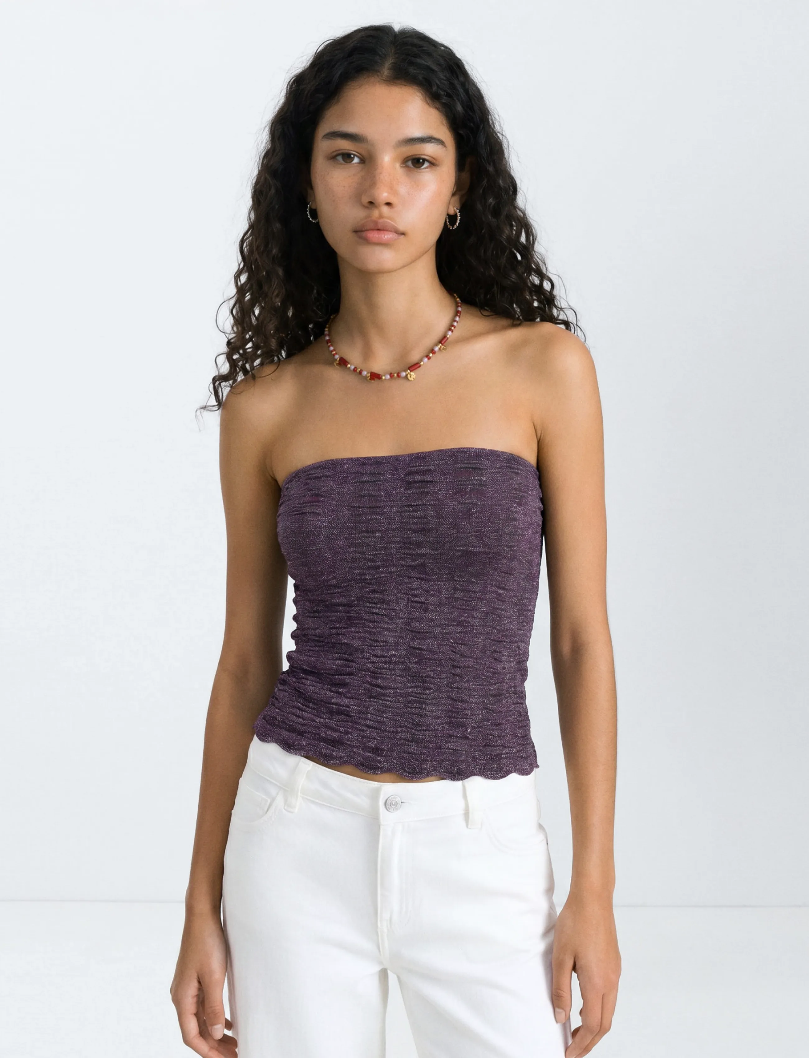 Mango Teen Metallic Bandeau Top, Børn, Bandeau Top, Lila, Str: S