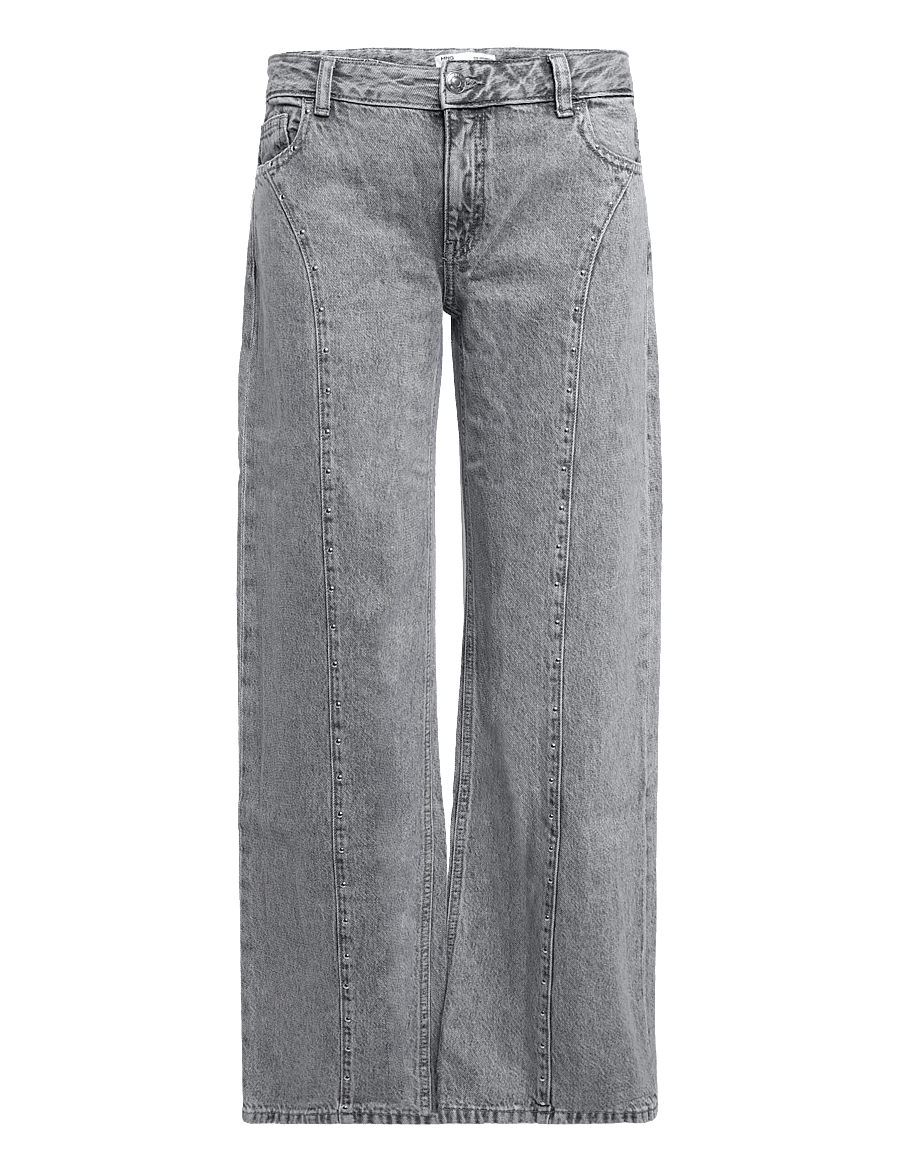 Mango Teen - Wide-leg jeans with studded seams - brede jeans - open grey - 0