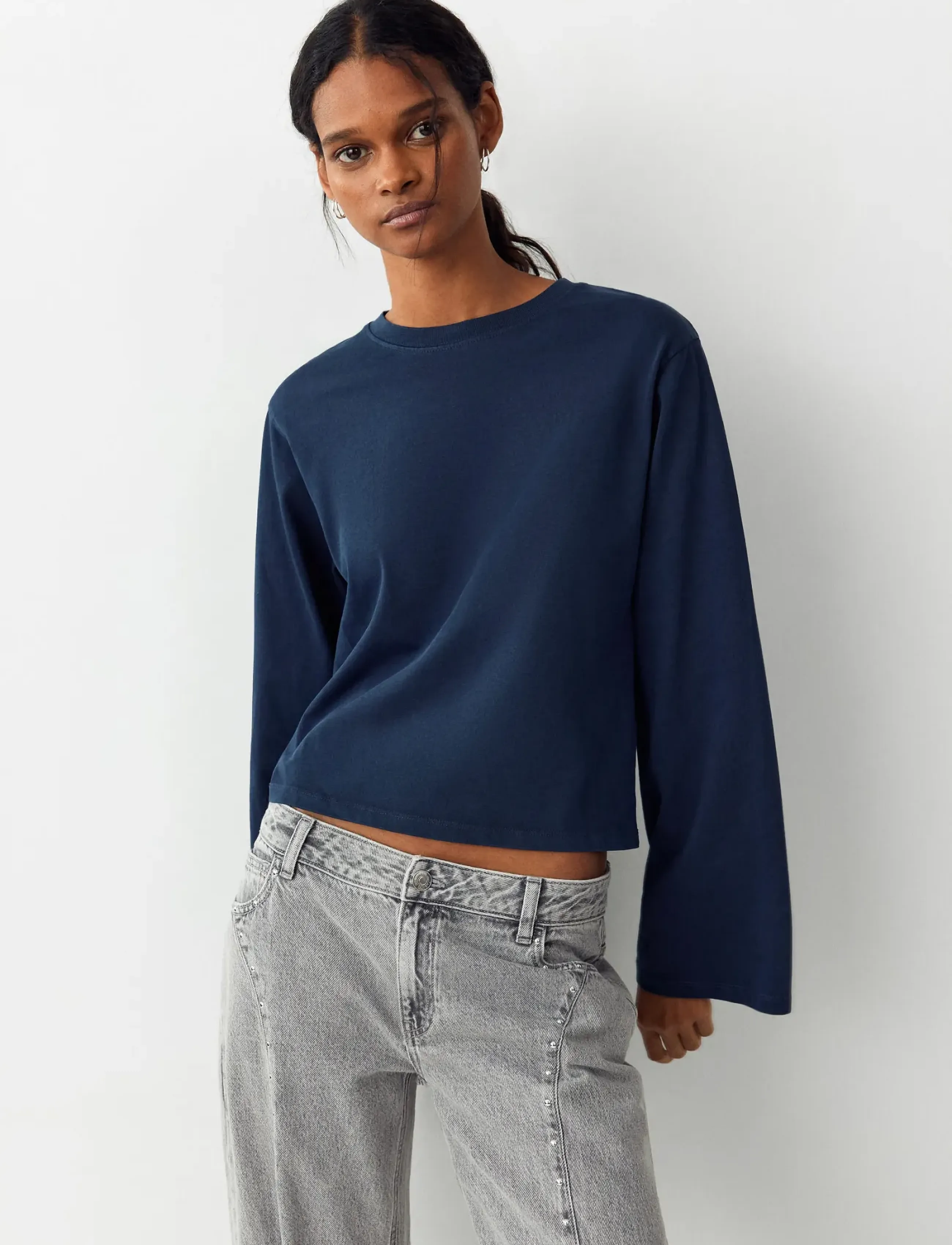 Mango Teen Wide-leg jeans with studded seams - Brede jeans - OPEN GREY / grey