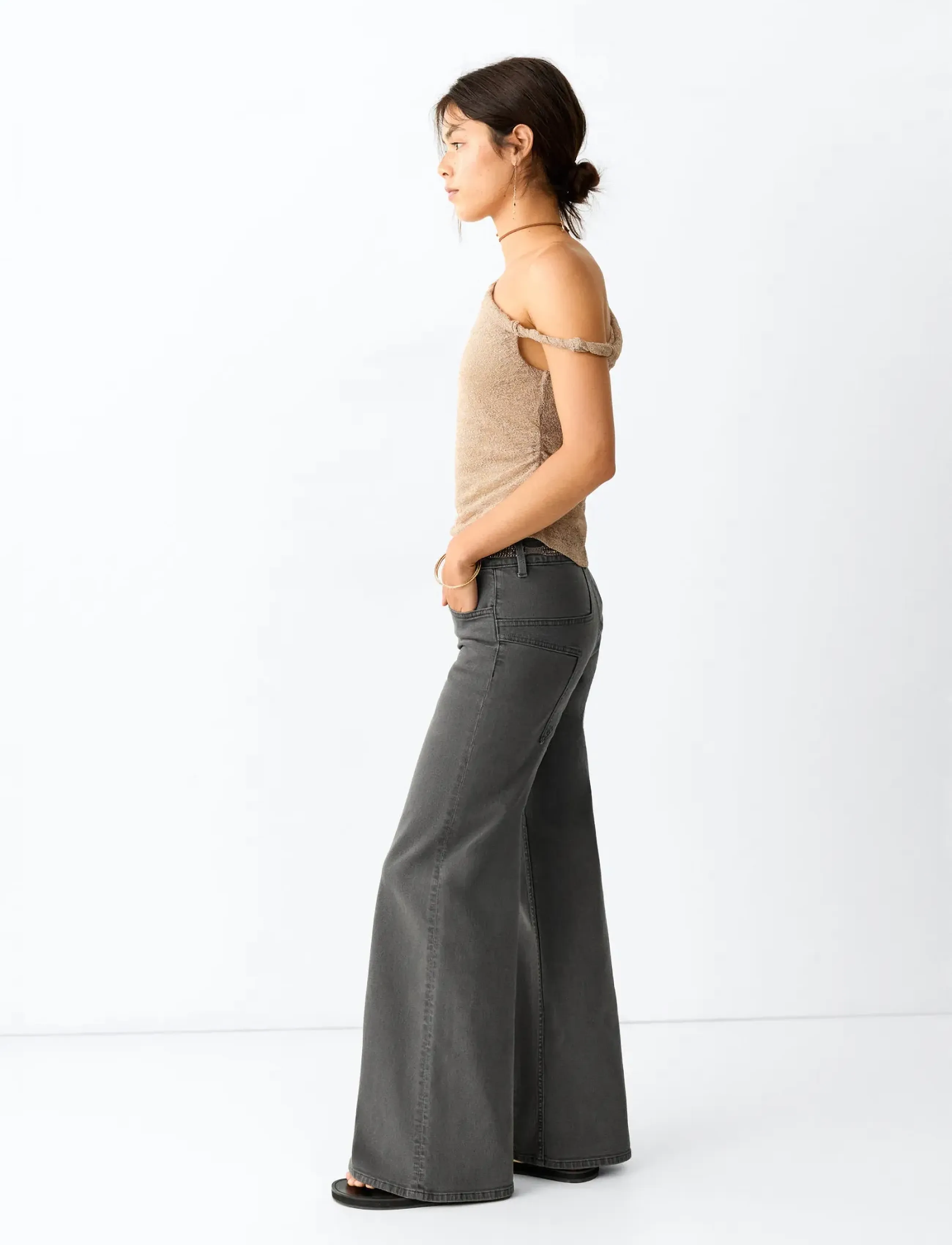 Mango Teen - Wide leg jeans with star seam - charcoal - 0