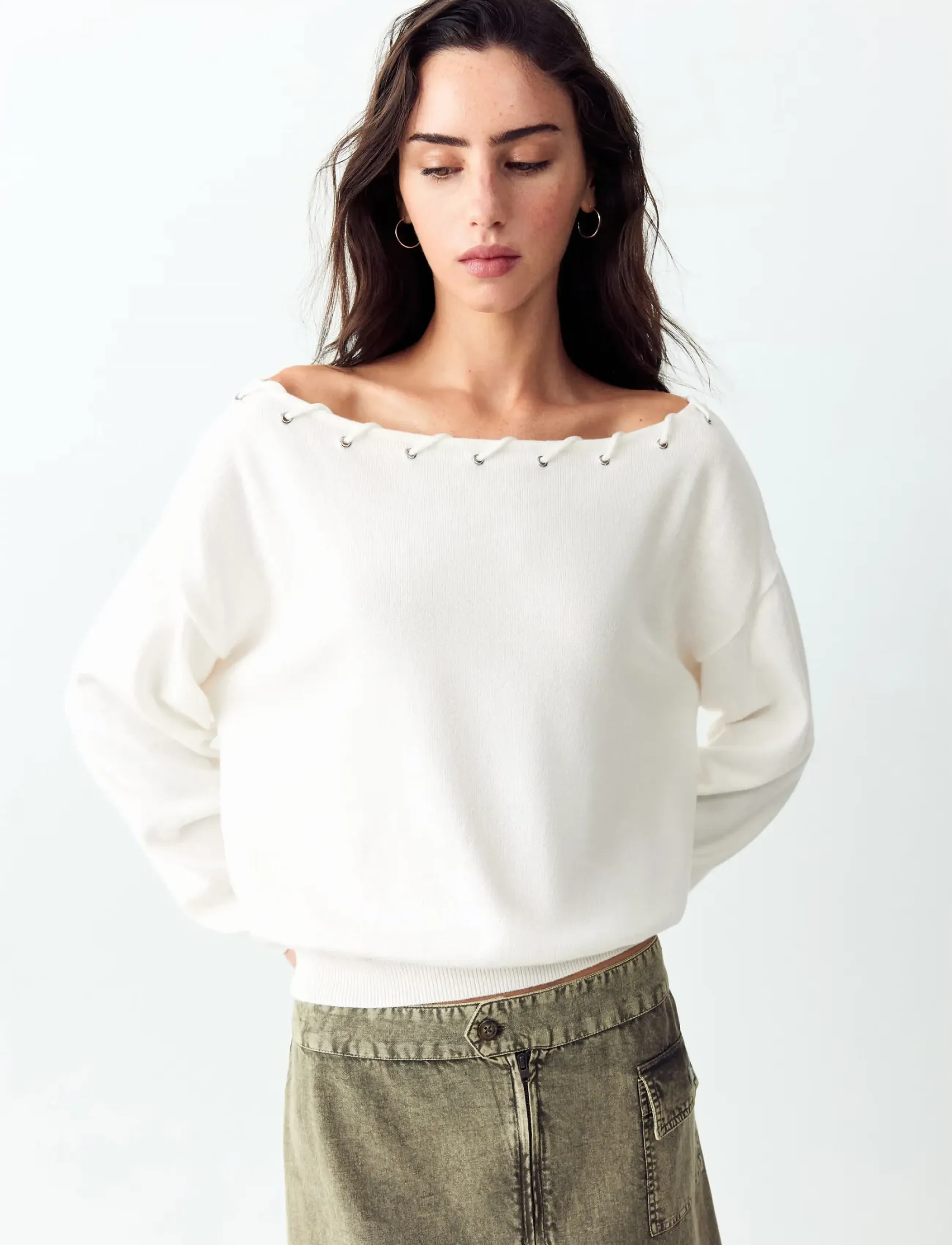Mango Teen - Knitted jumper with neck detail - trøjer - white - 0
