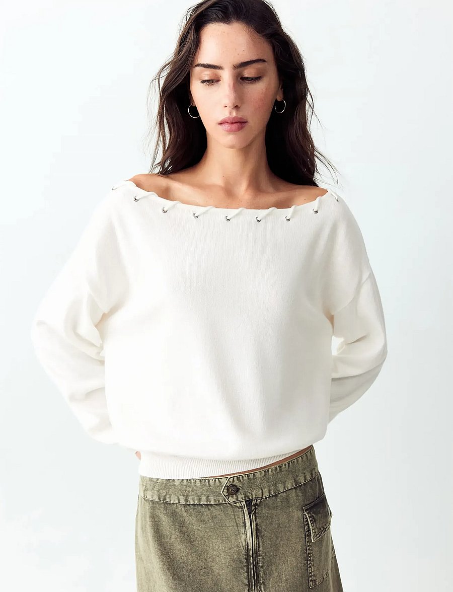 Mango Teen - Knitted jumper with neck detail - trøjer - white - 0