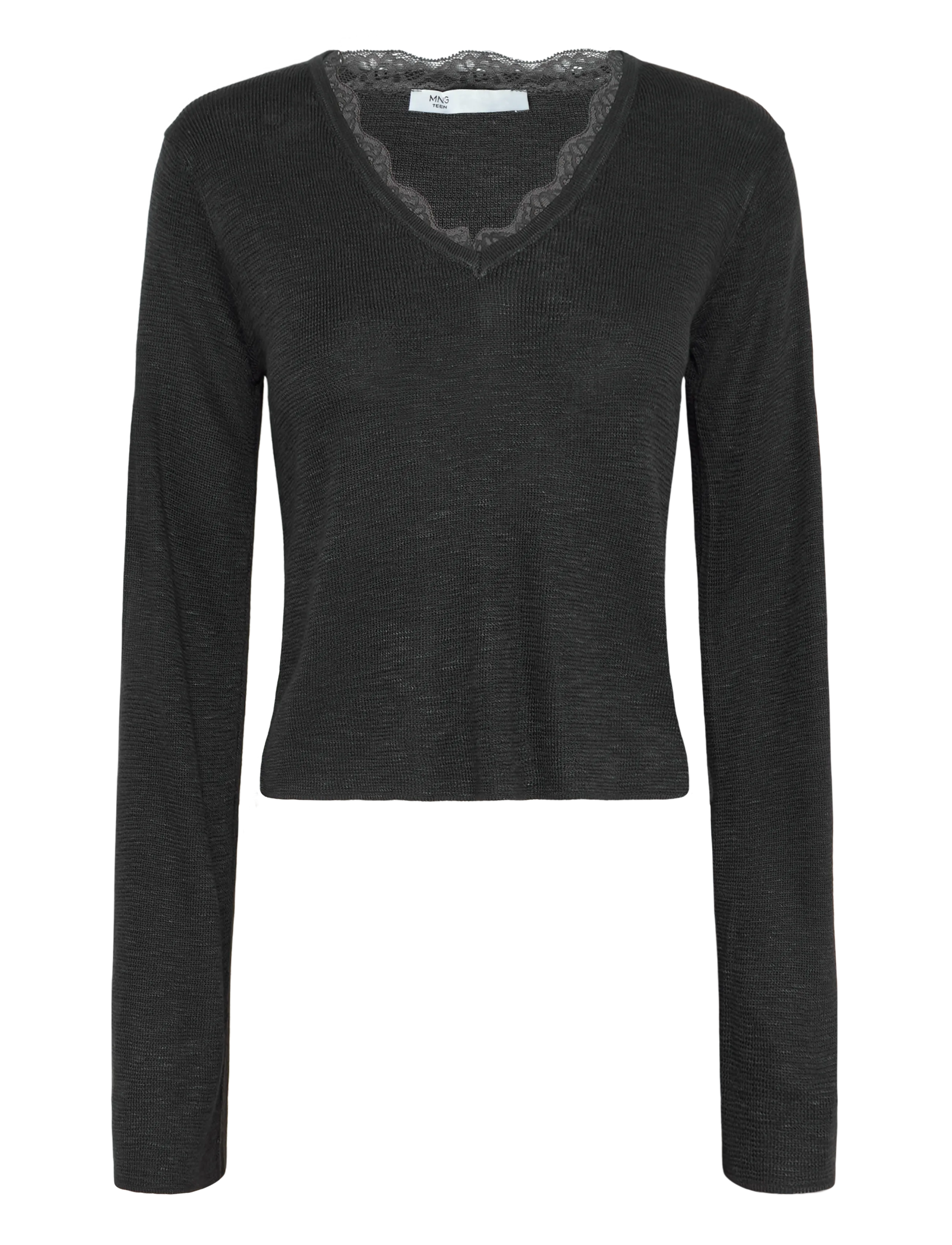 Mango Teen - V-neck jumper with lace trim - bluser & tunikaer - grey - 1